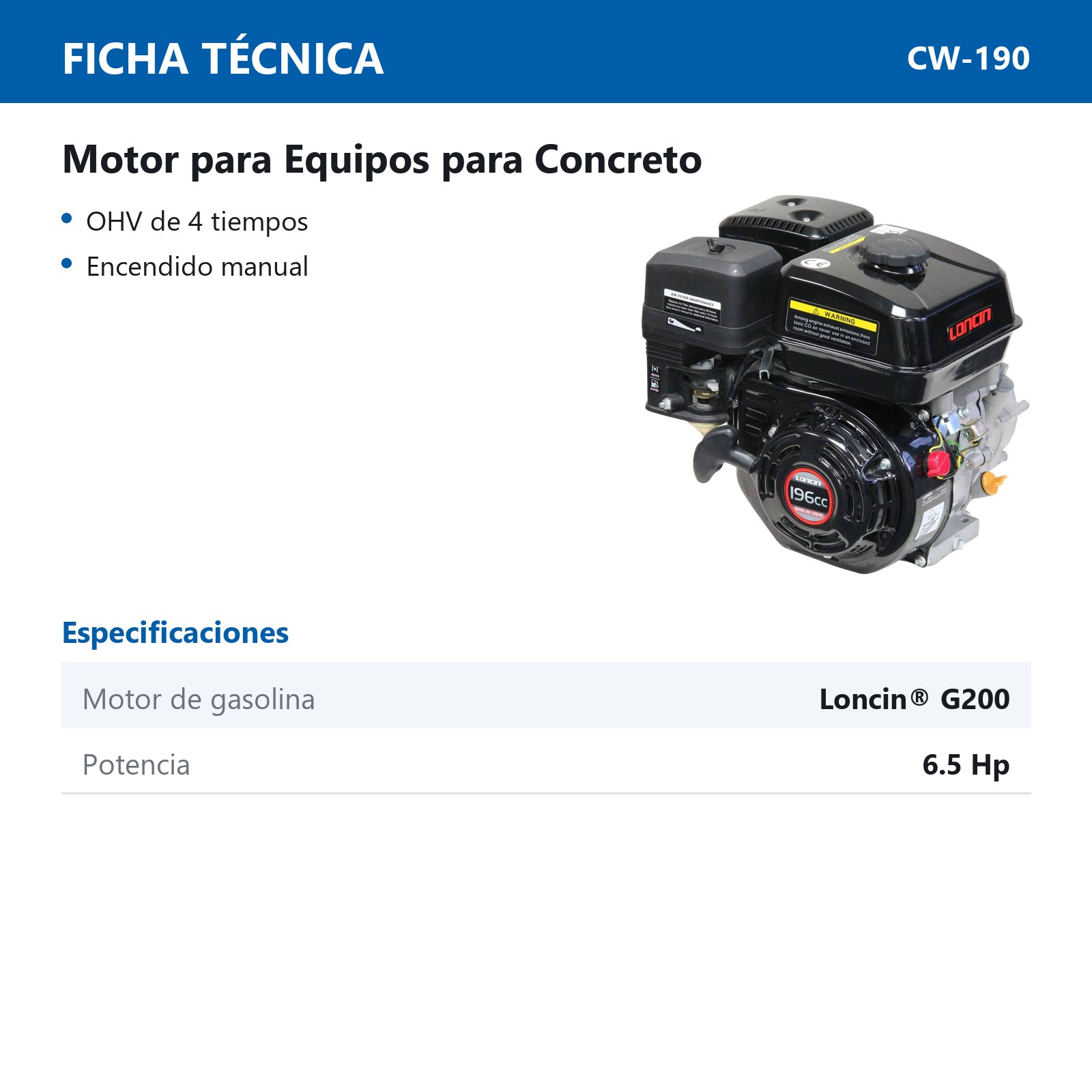 MOTOR DE GASOLINA LONCIN G200F  6.5HP - Imagen 3