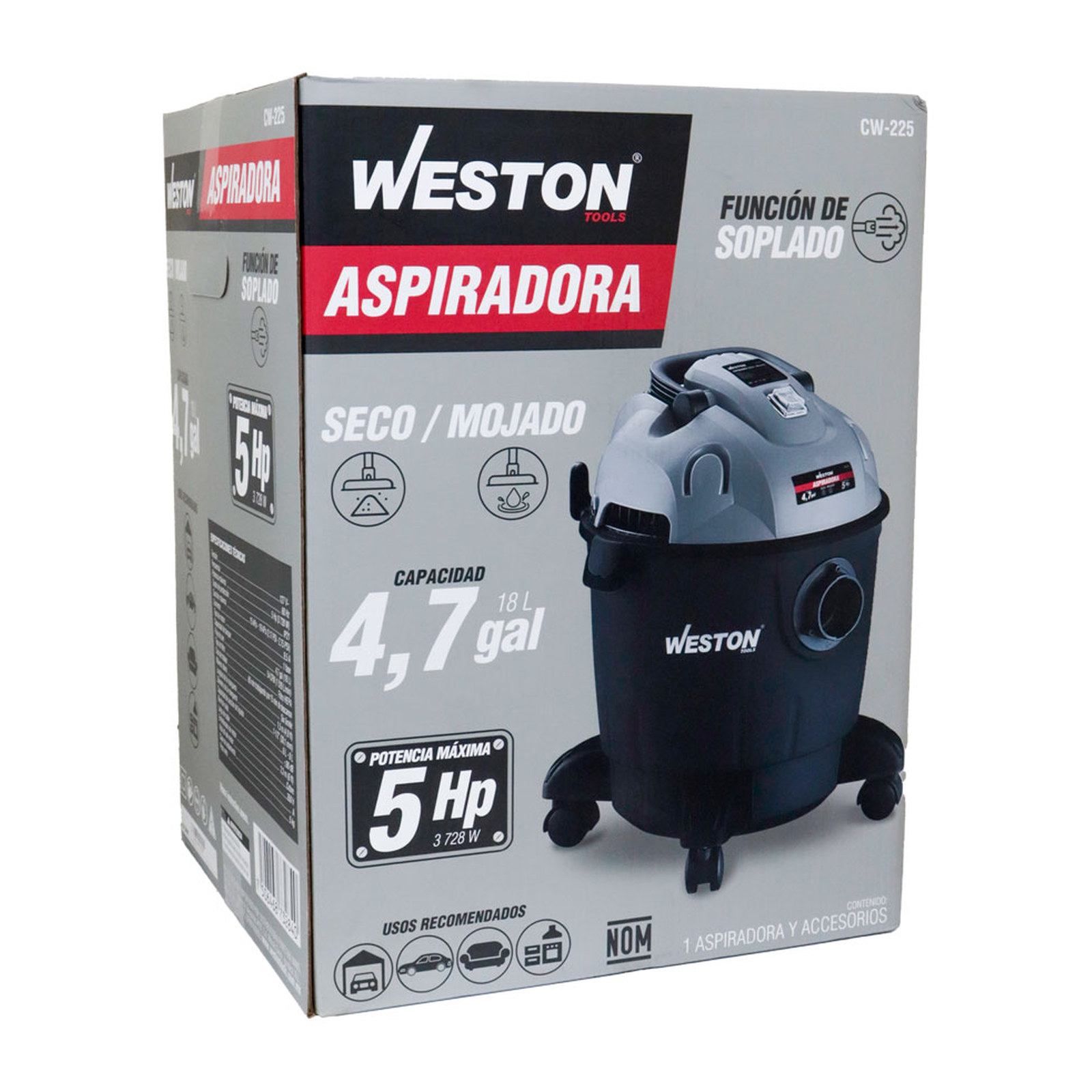 ASPIRADORA MOJADO/SECO 4.7GAL (18 L) 5HP 127V - Imagen 4