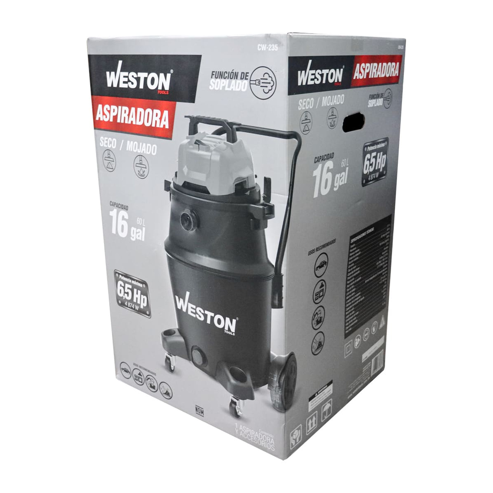 ASPIRADORA MOJADO/SECO 16GAL (60 L) 6.5HP 127V - Imagen 4