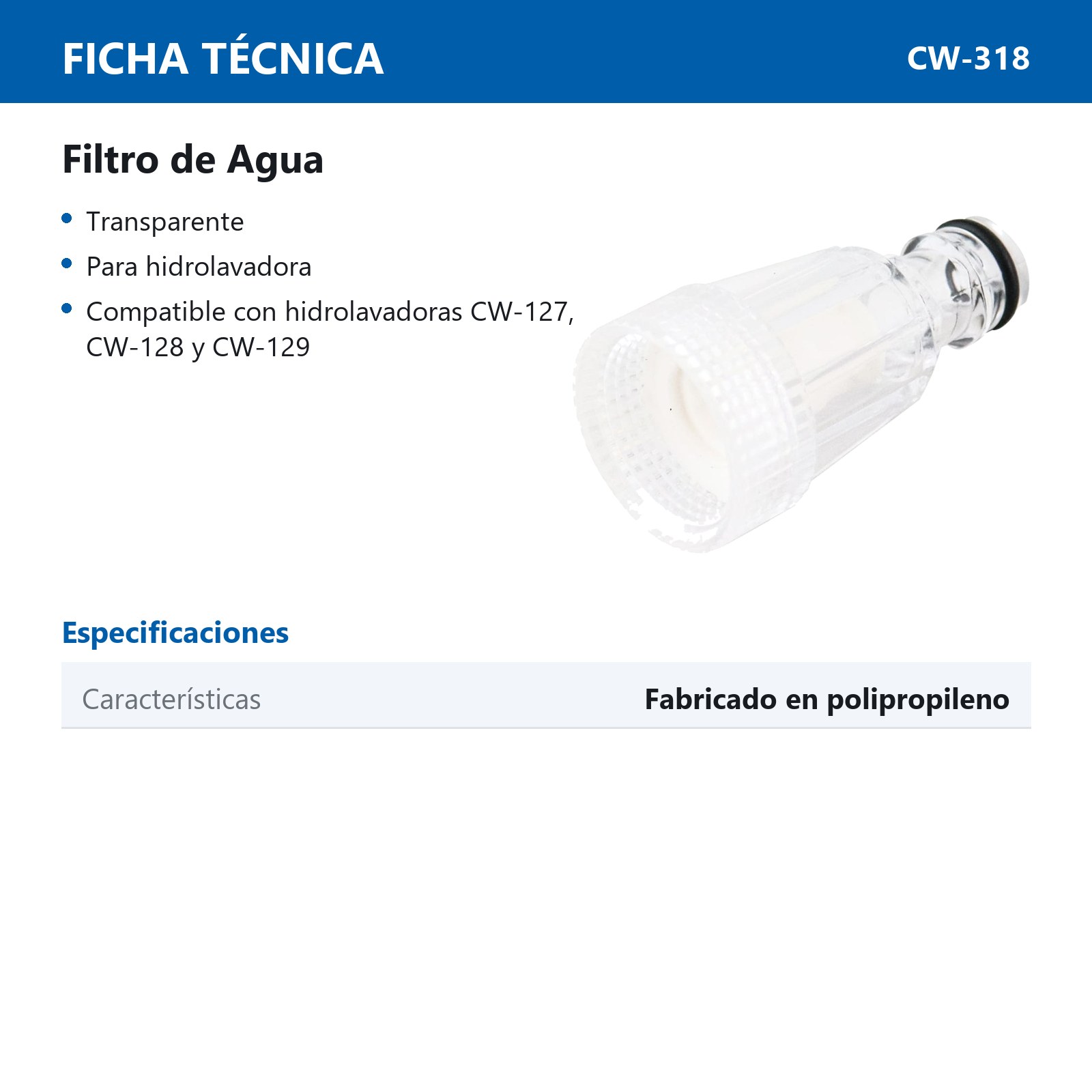 FILTRO DE AGUA P/HIDROLAVADORA WESTON CW-127, CW-128 Y CW-129 - Imagen 4