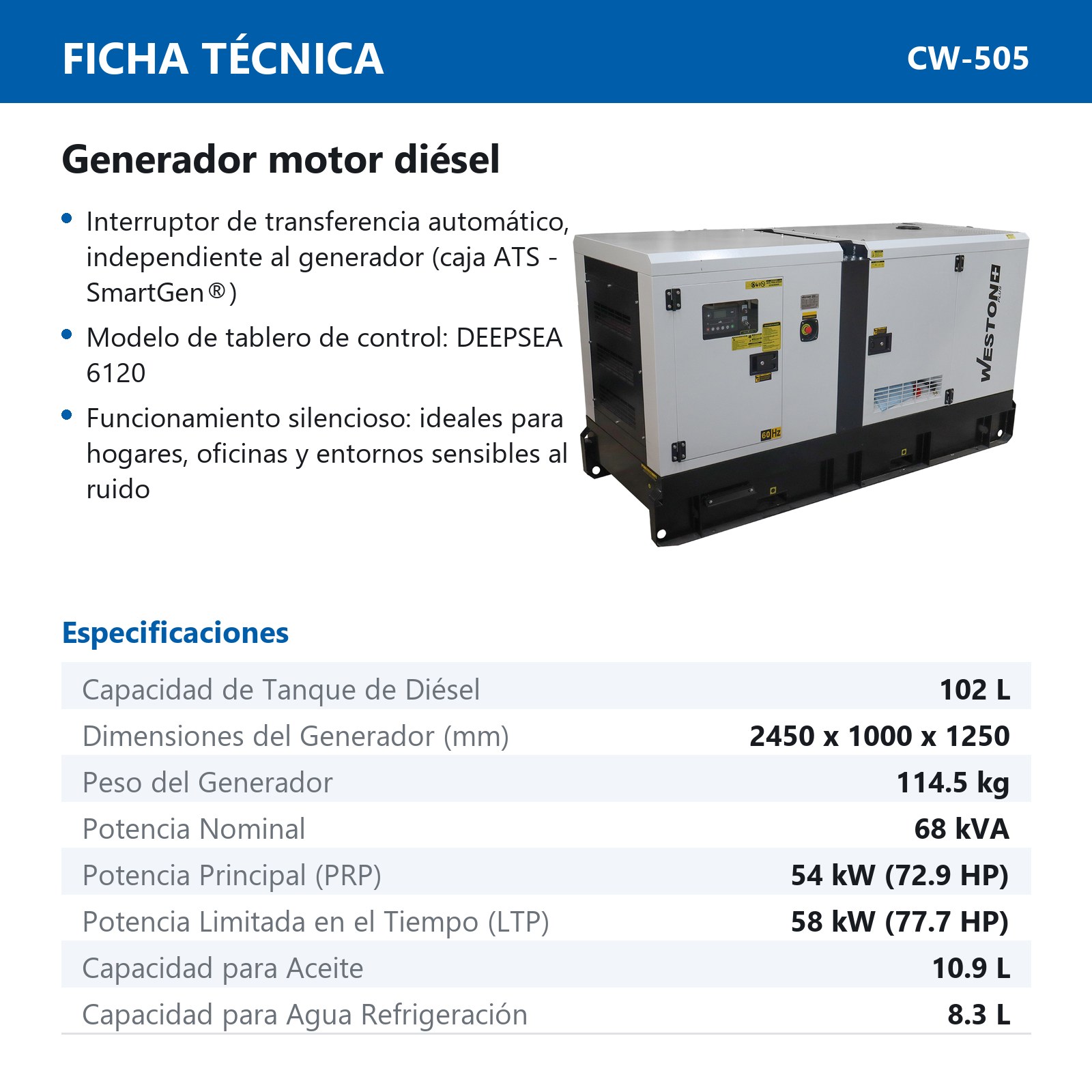 GENERADOR SILENCIOSO MOTOR DIESEL POTENCIA MAX. 68KVA 220V 3F - Imagen 4