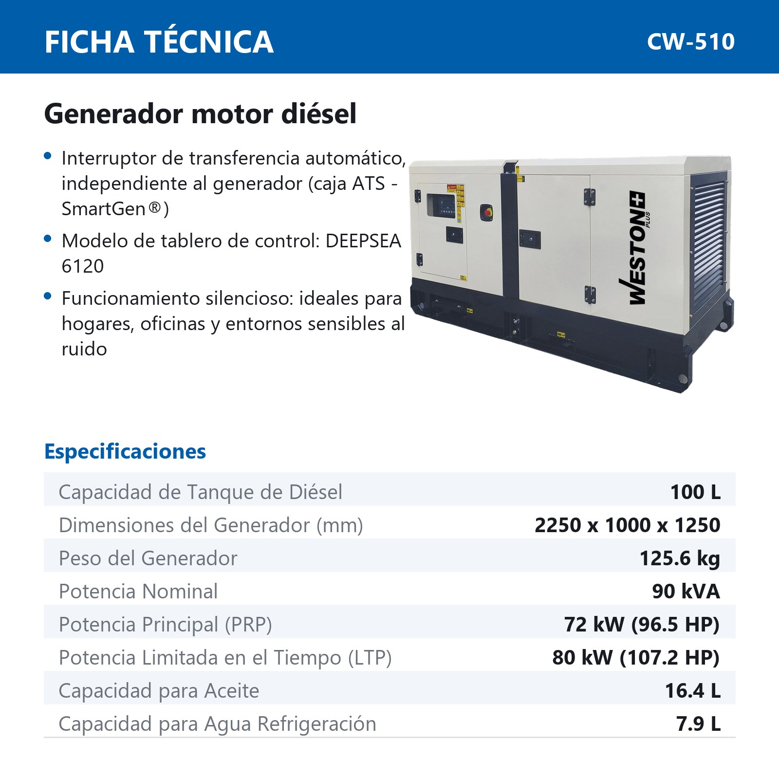 GENERADOR SILENCIOSO MOTOR DIESEL POTENCIA MAX. 90KVA 220V 3F - Imagen 2