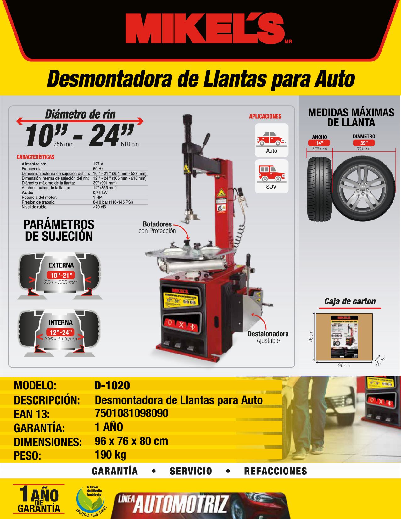 MIKELS D-1020 Desmontadora de llantas (rin 10” a 24”) - Imagen 4