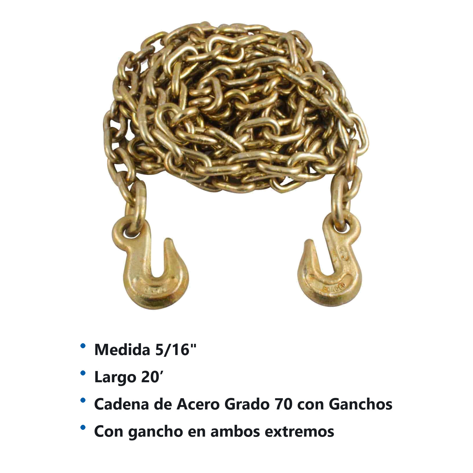 CADENA C/GANCHO 5/16" X 20' GRADO 70          20PIES LARGO - Imagen 2