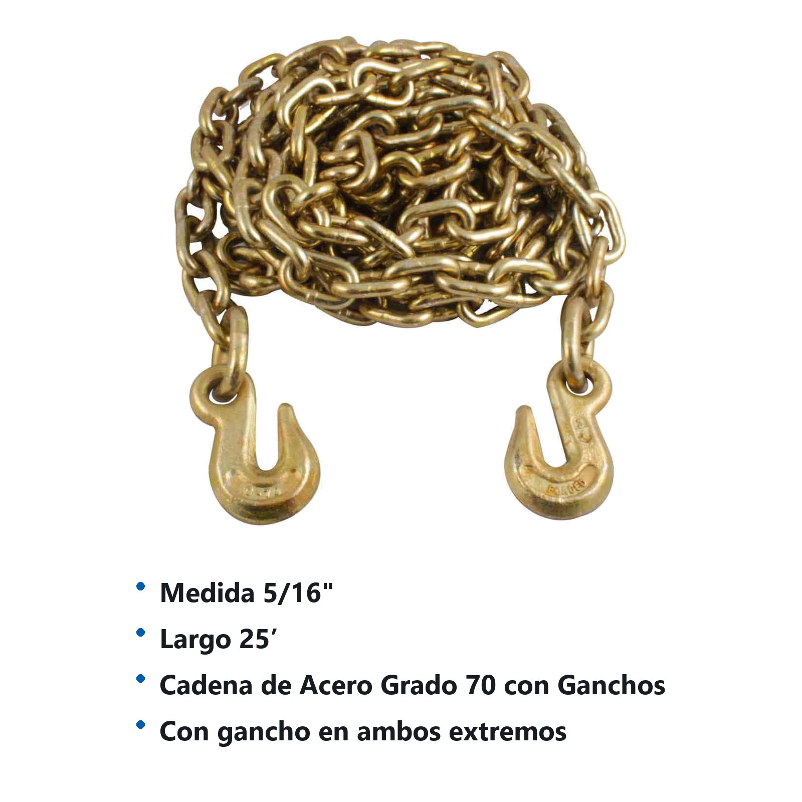 CADENA C/GANCHO 5/16" X 25' GRADO 70          25PIES DE LARGO - Imagen 2