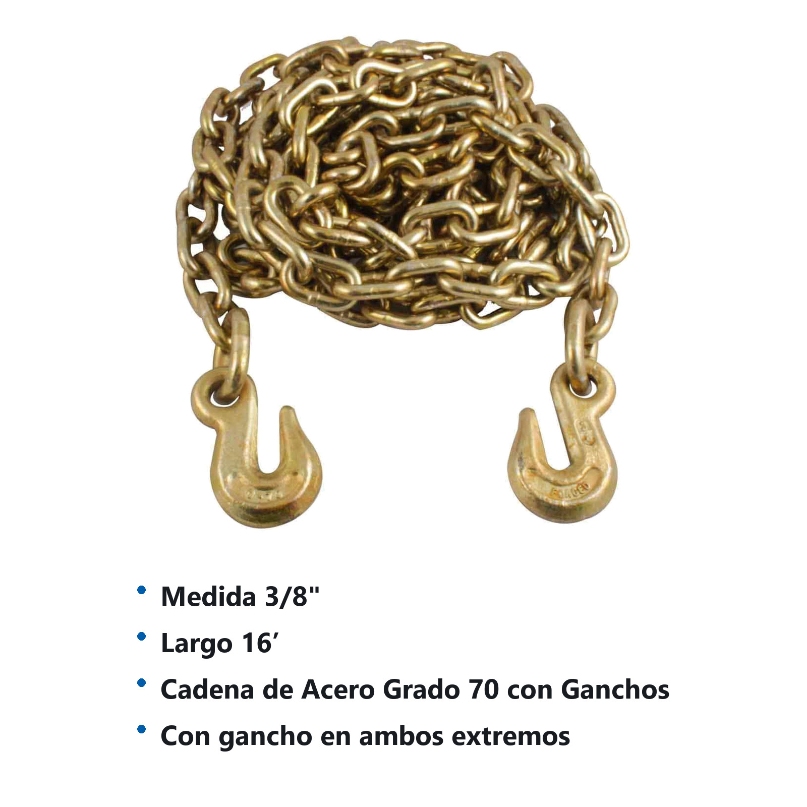 CADENA C/GANCHO 3/8" X 16' GRADO 70            16PIES DE LARGO - Imagen 2