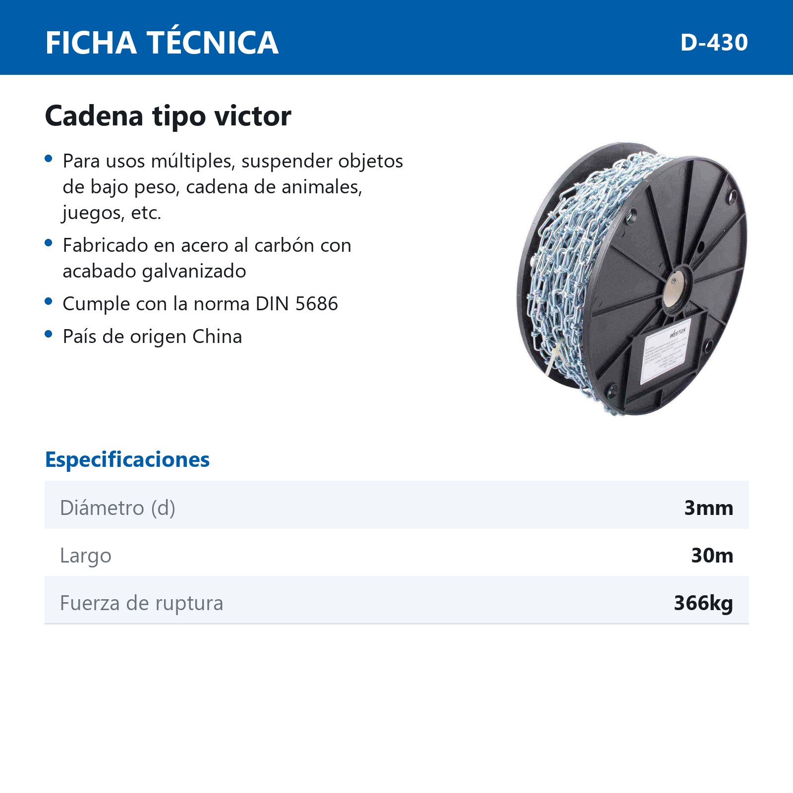 CADENA VICTOR 3.0 MM ROLLO  30MTS - Imagen 2