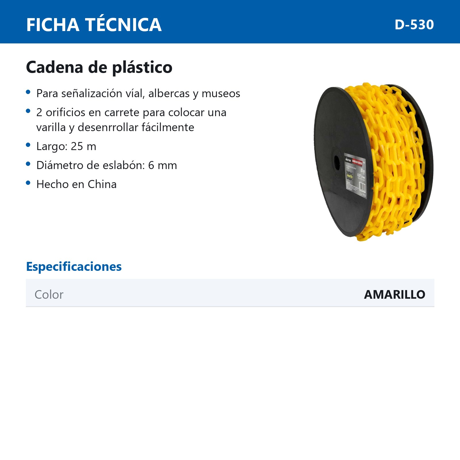 CADENA DE PLÁSTICO Ø6MM*25M AMARILLO - Imagen 4