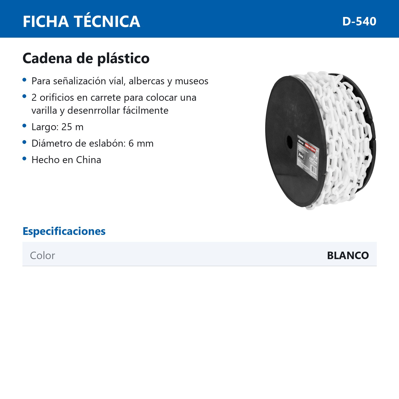 CADENA DE PLÁSTICO Ø6MM*25M BLANCO - Imagen 4