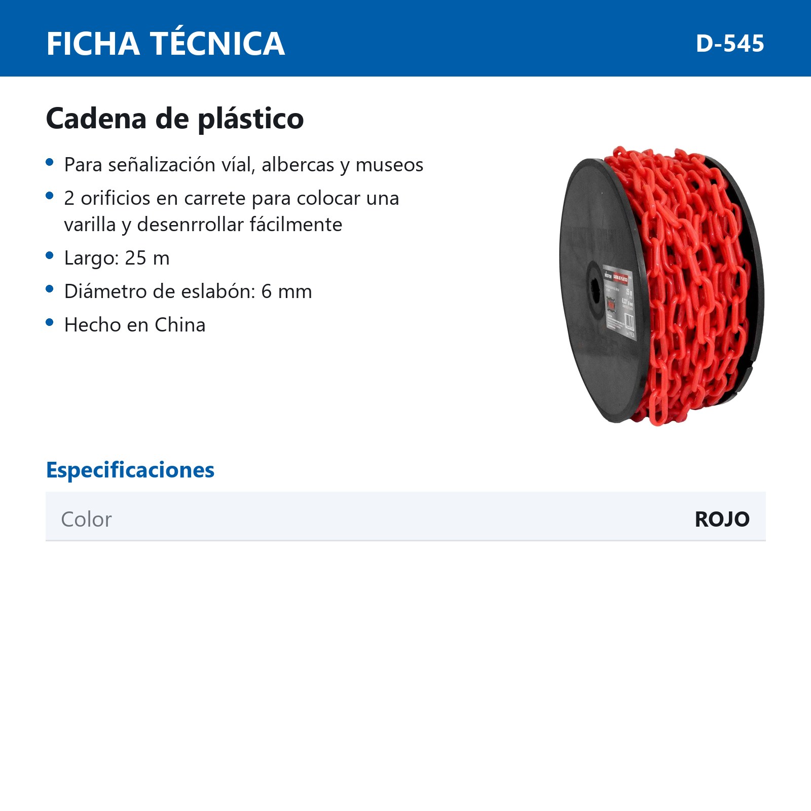 CADENA DE PLÁSTICO Ø6MM*25M ROJO - Imagen 4