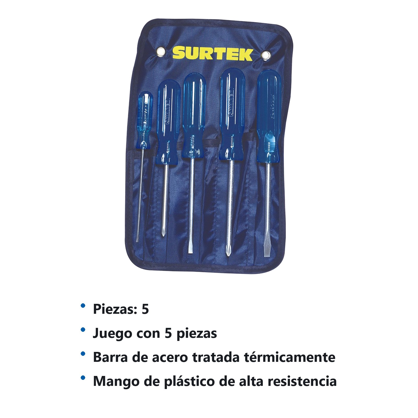 Juego de destornilladores con mango azul combinados, 5 piezas en estuche Surtek - Imagen 3