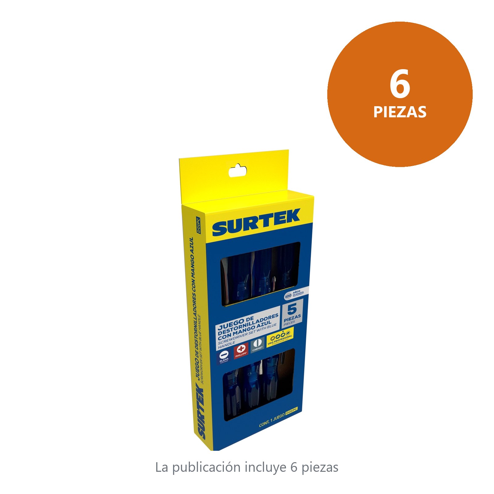 Juego de destornilladores con mango azul combinados, 5 piezas en caja Surtek - Imagen 3