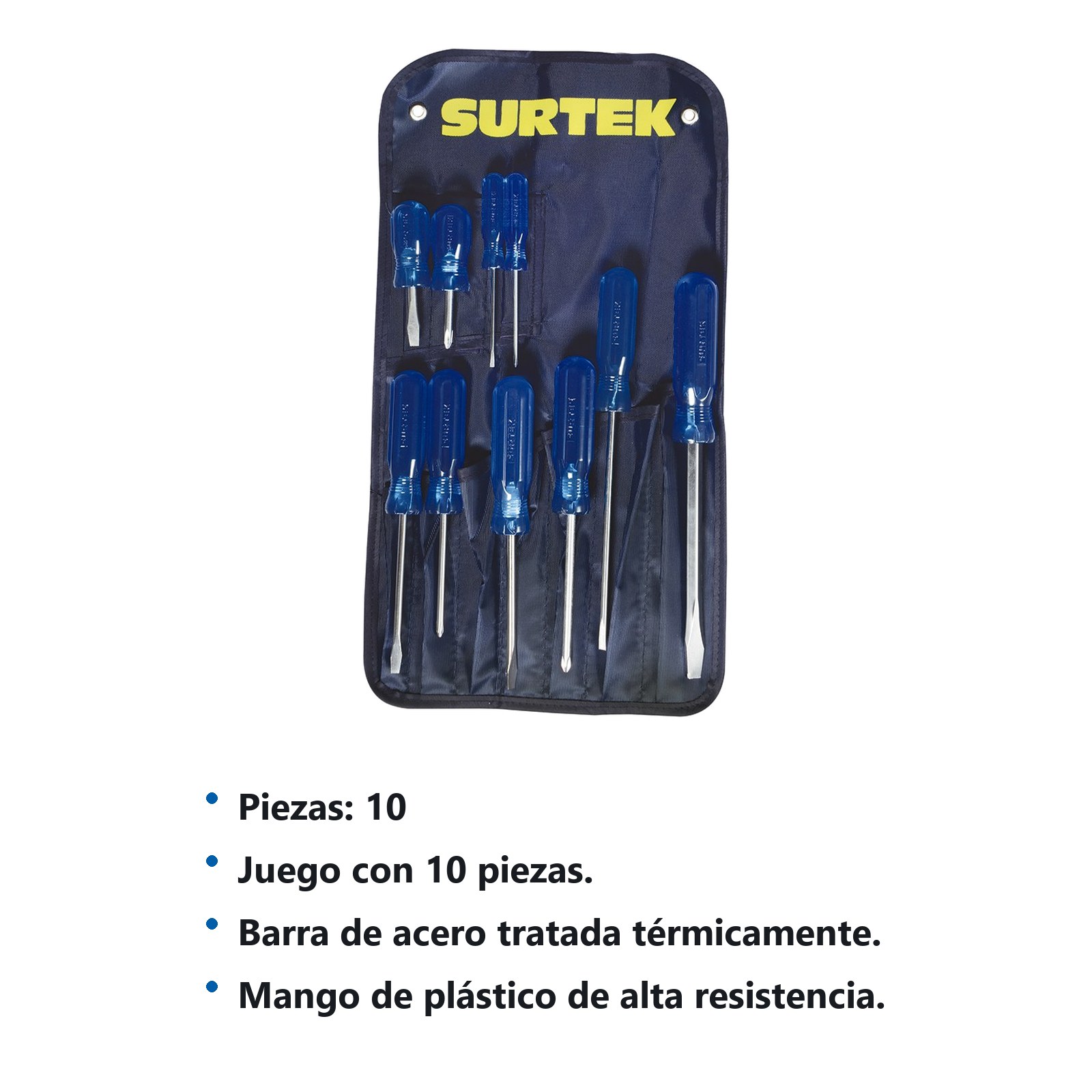 Juego de destornilladores con mango azul combinados, 10 piezas en estuche Surtek - Imagen 3