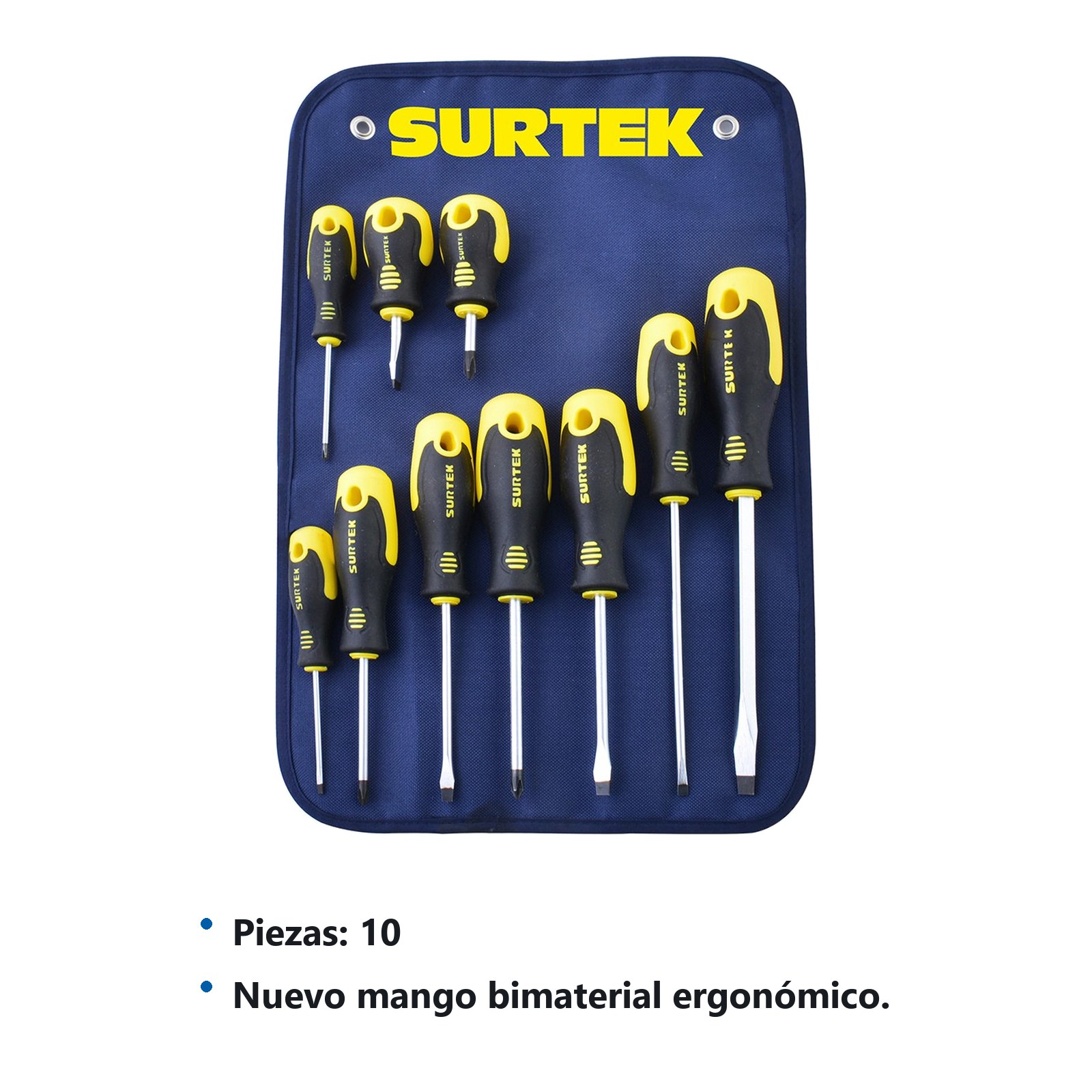 Juego de destornilladores con mango bimaterial combinados, 10 piezas en estuche Surtek - Imagen 3