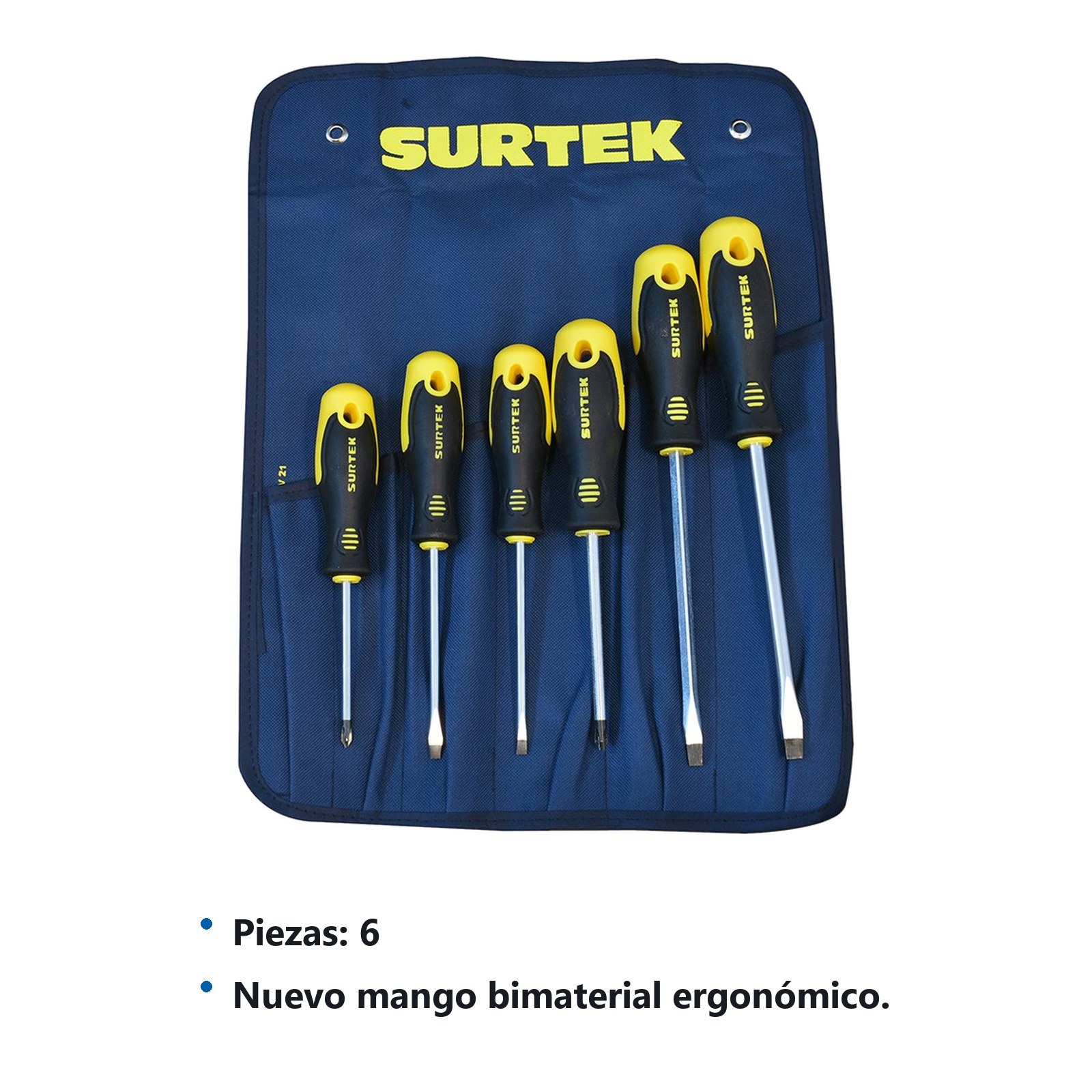 Juego de destornilladores con mango bimaterial combinados, 6 piezas en estuche Surtek - Imagen 3