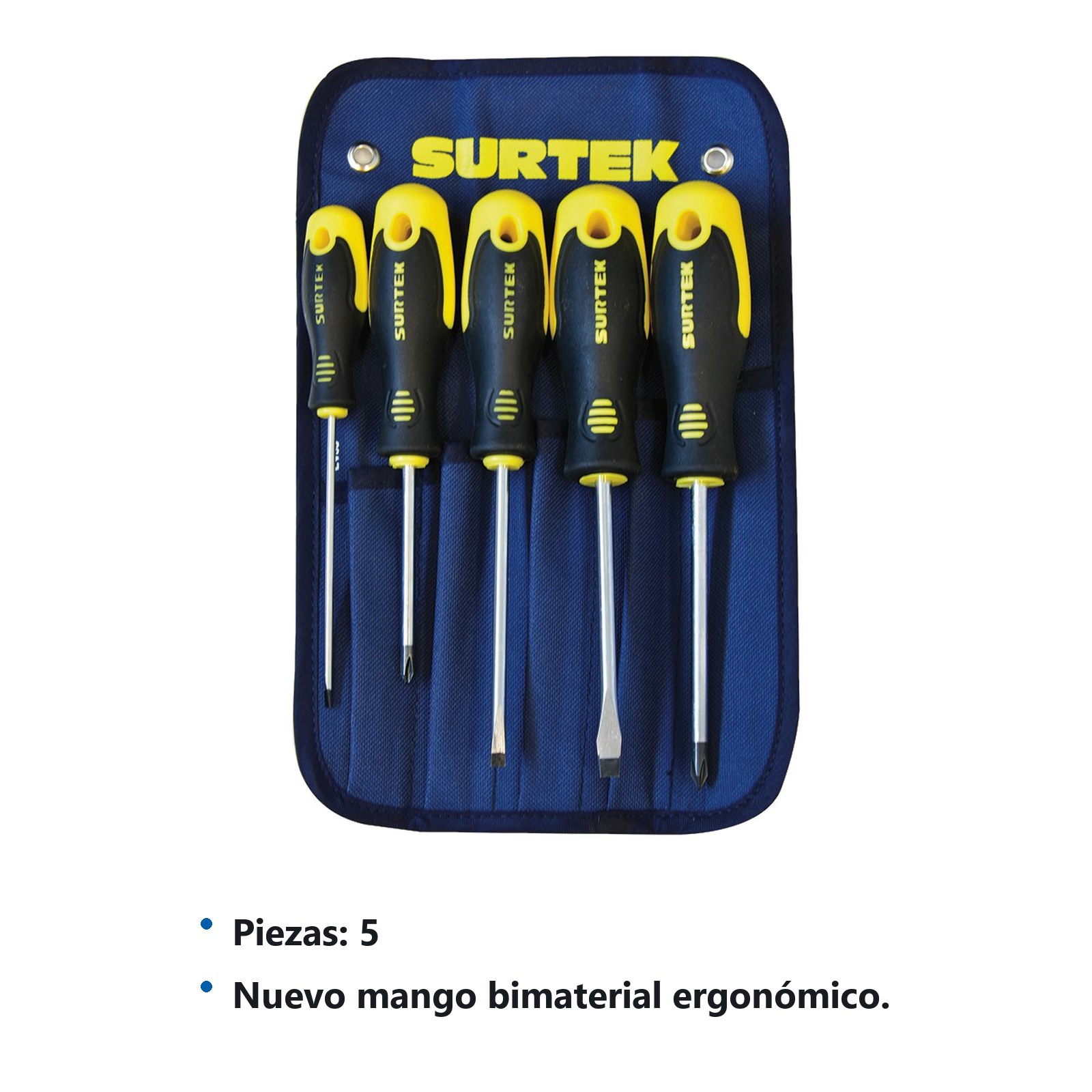 Juego de destornilladores con mango bimaterial combinados, 5 piezas en estuche Surtek - Imagen 3