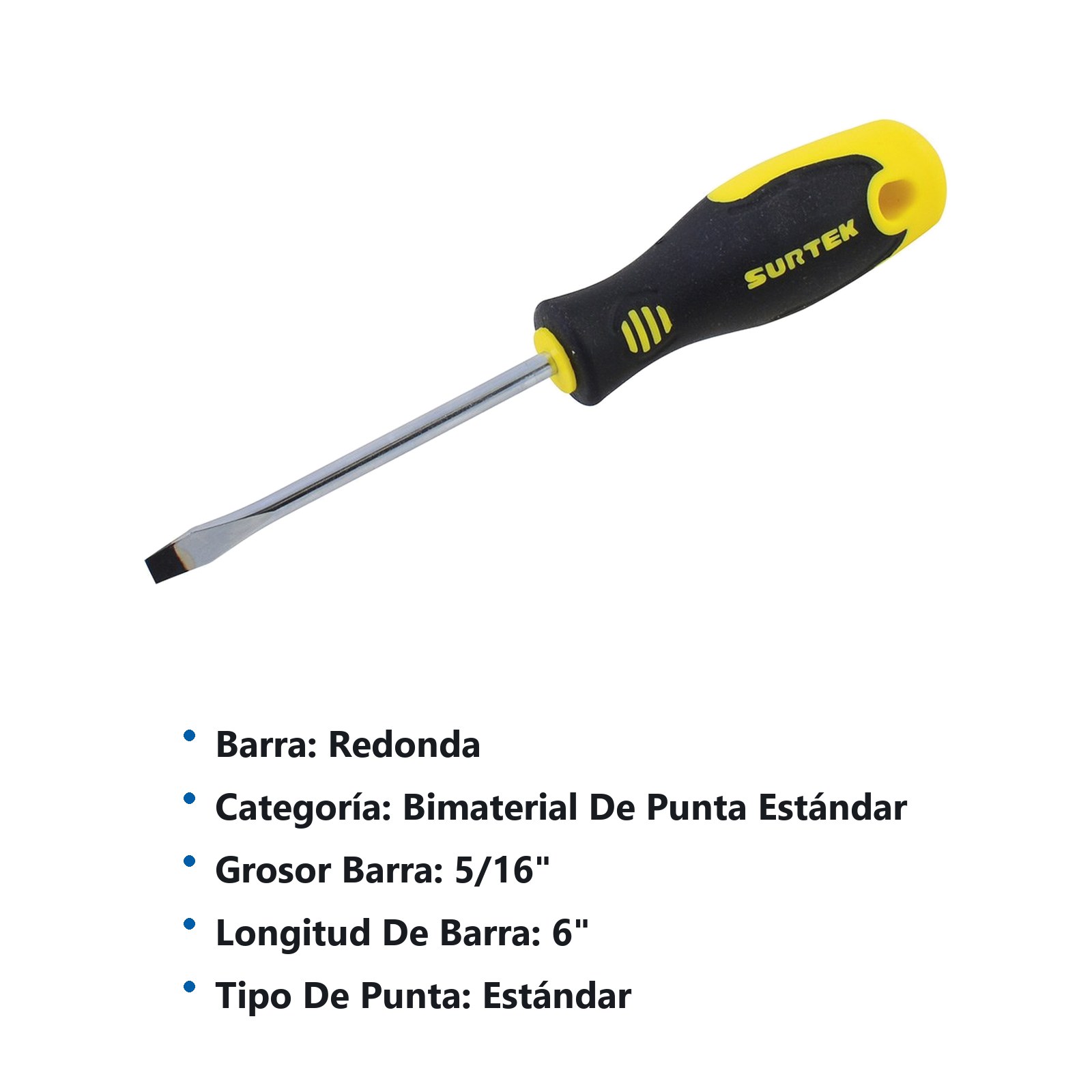 Destornillador con mango bimaterial, punta plana barra redonda 5/16" x 6" Surtek - Imagen 3