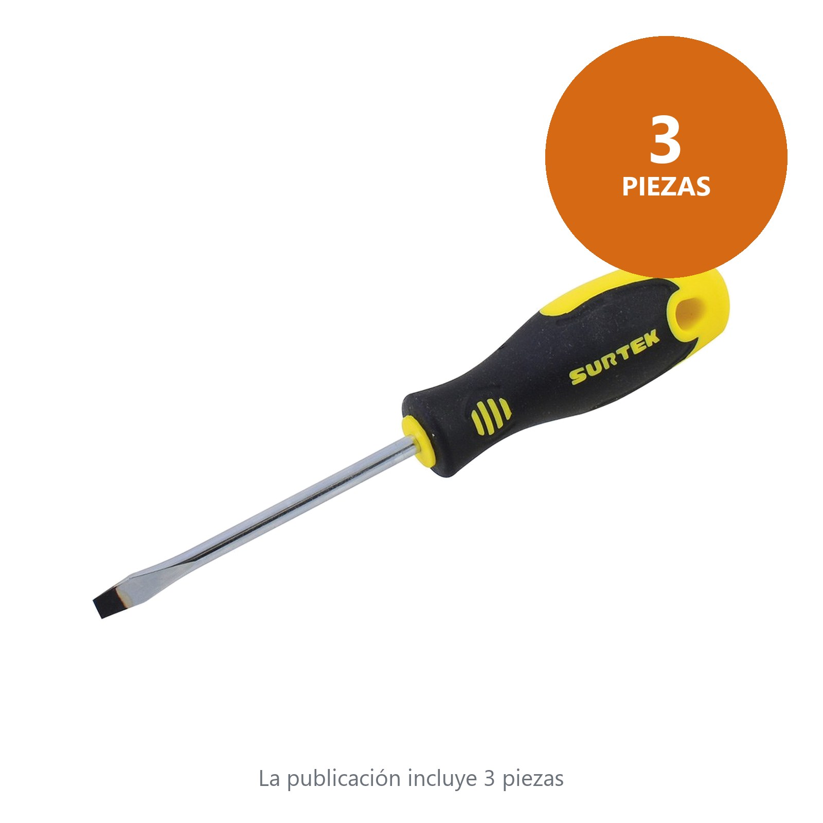 Destornillador con mango bimaterial, punta plana barra redonda 3/8" x 8" Surtek - Imagen 2