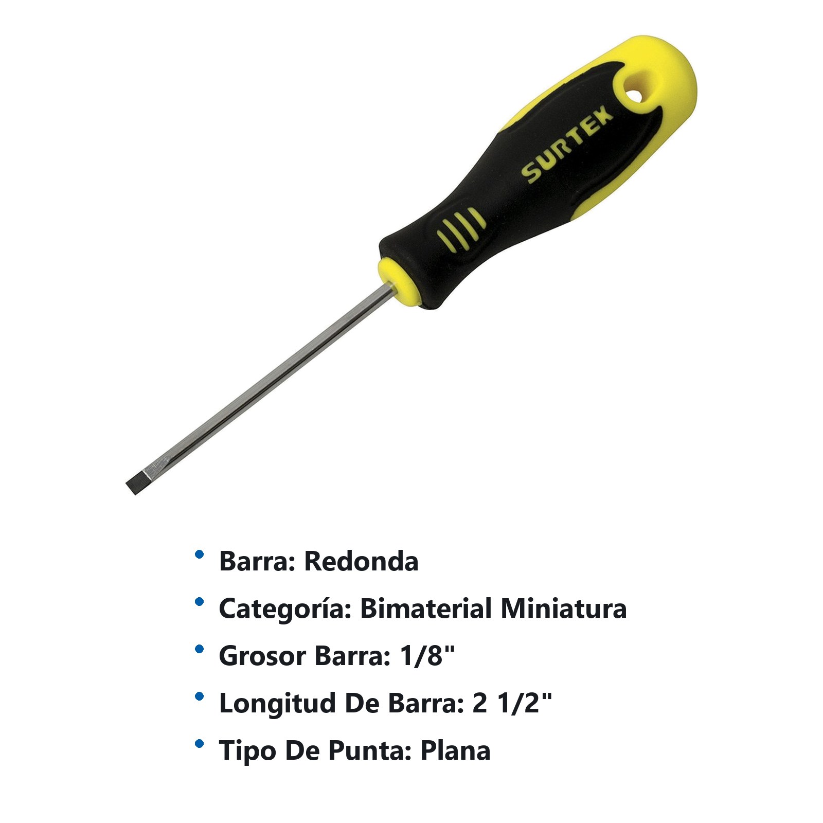 Destornillador con mango bimaterial, punta plana mini 1/8" x 2-1/2" Surtek - Imagen 3