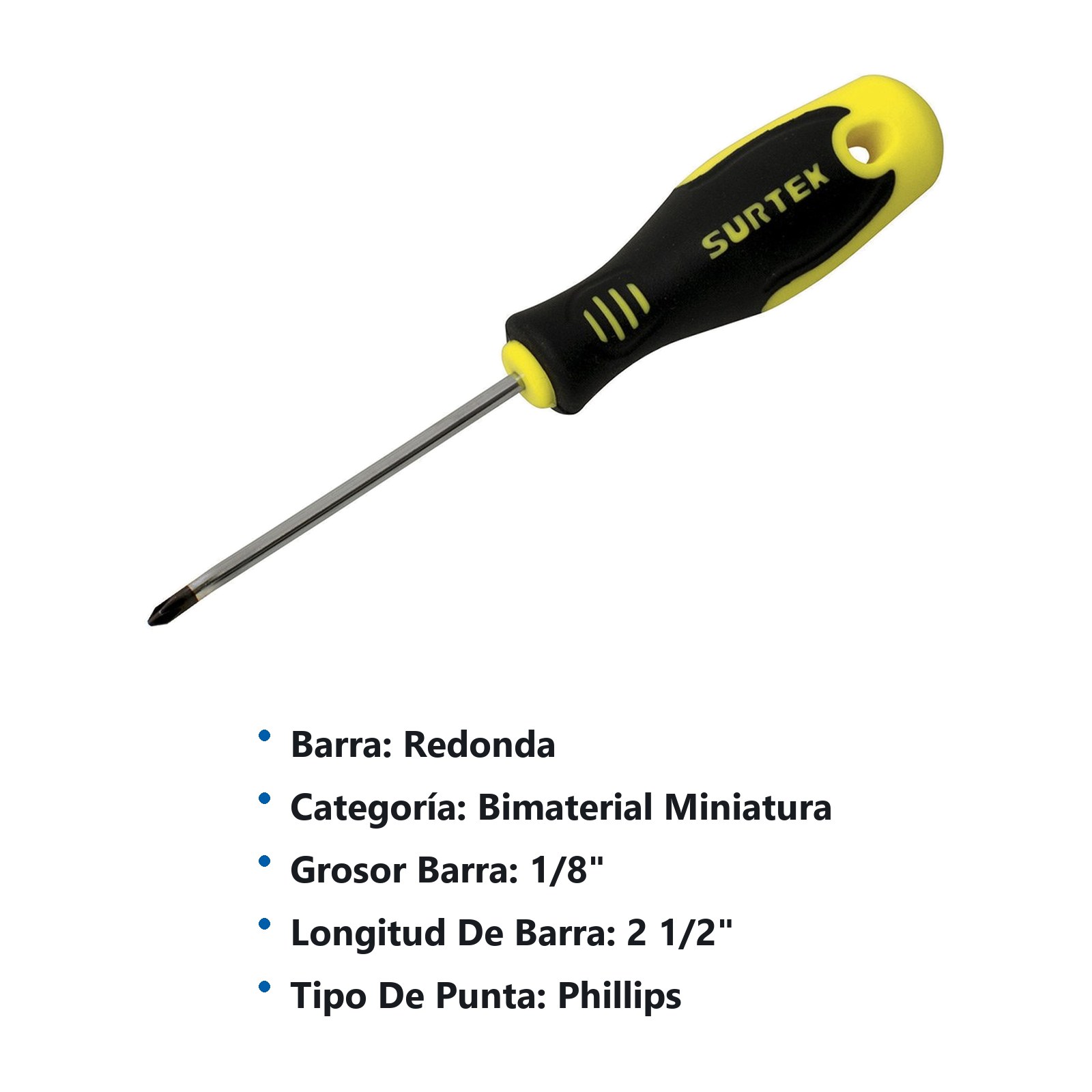 Destornillador con mango bimaterial, punta Phillips mini #0 x 2-1/2" Surtek - Imagen 3