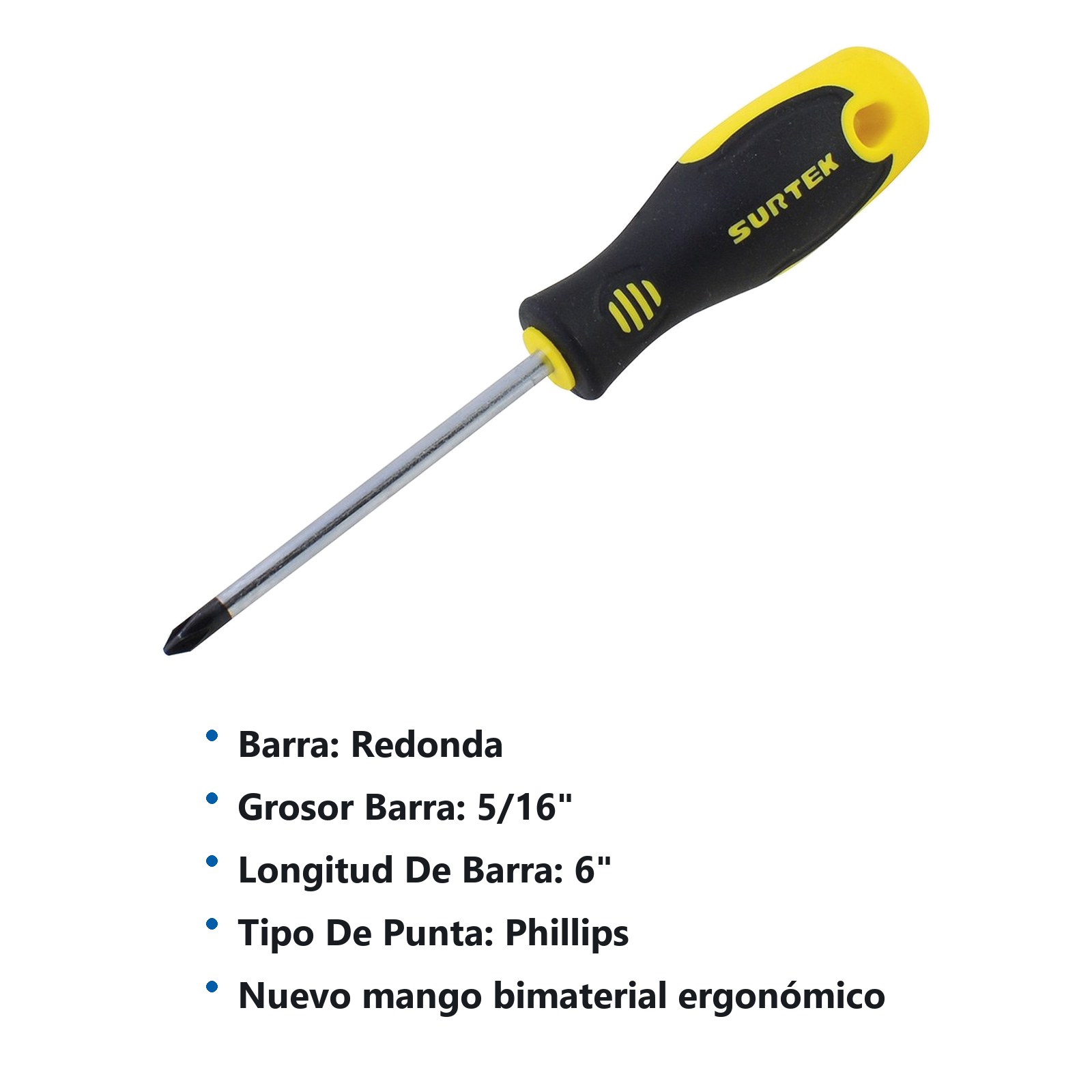 Destornillador con mango bimaterial, punta Phillips barra redonda #3 x 6" Surtek - Imagen 3