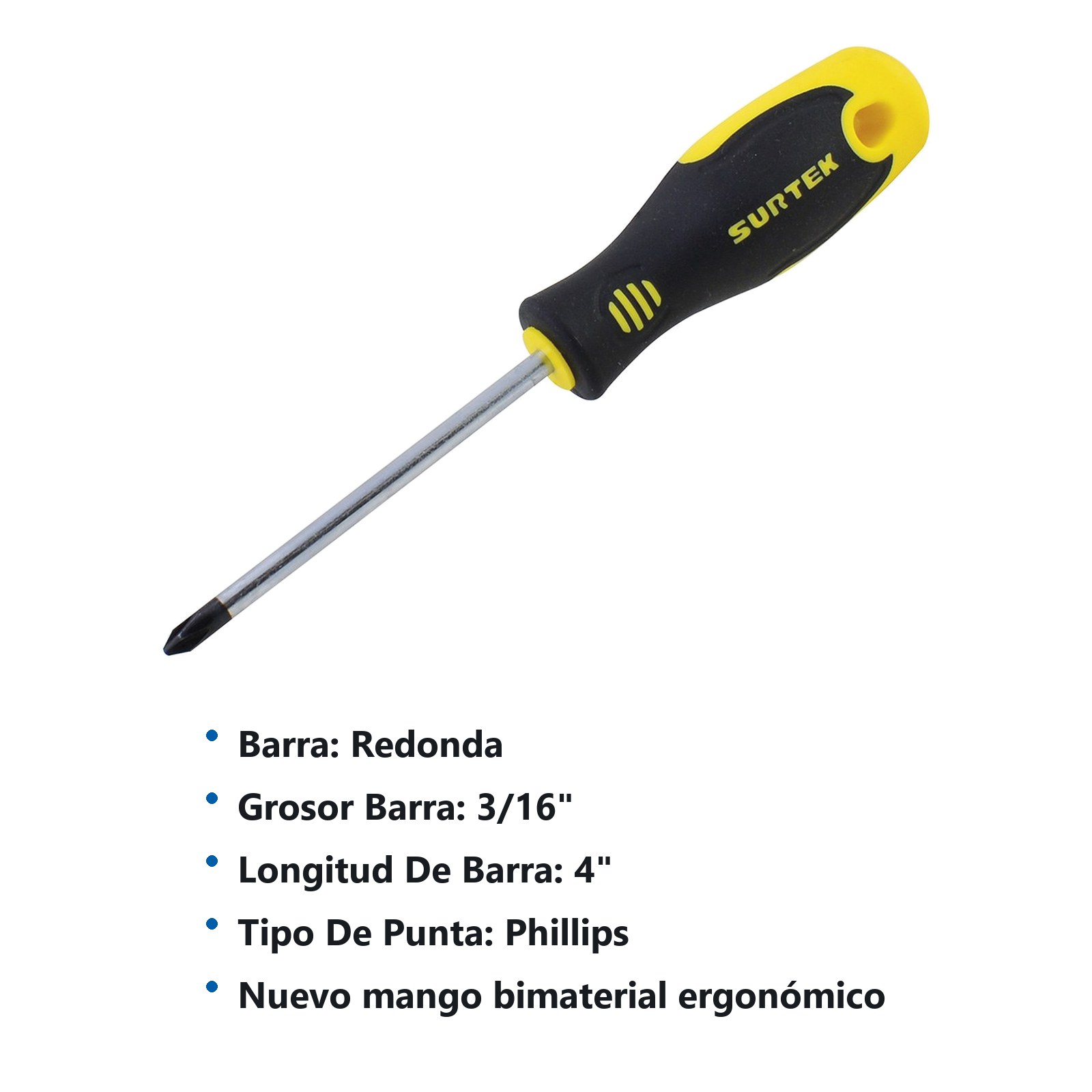 Destornillador con mango bimaterial, punta Phillips barra redonda #1 x 4" Surtek - Imagen 3