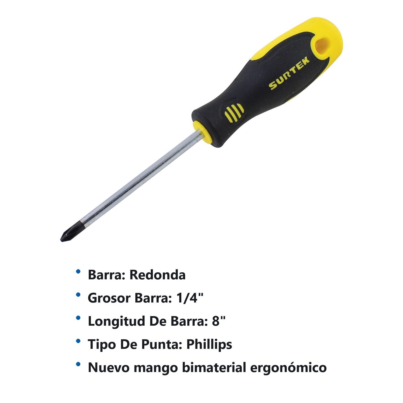 Destornillador con mango bimaterial, punta Phillips barra redonda #2 x 8" Surtek - Imagen 3