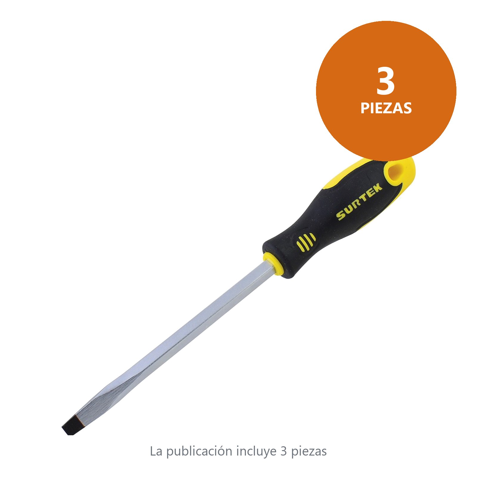 Destornillador con mango bimaterial, punta plana barra cuadrada 1/4" x 6" Surtek - Imagen 2