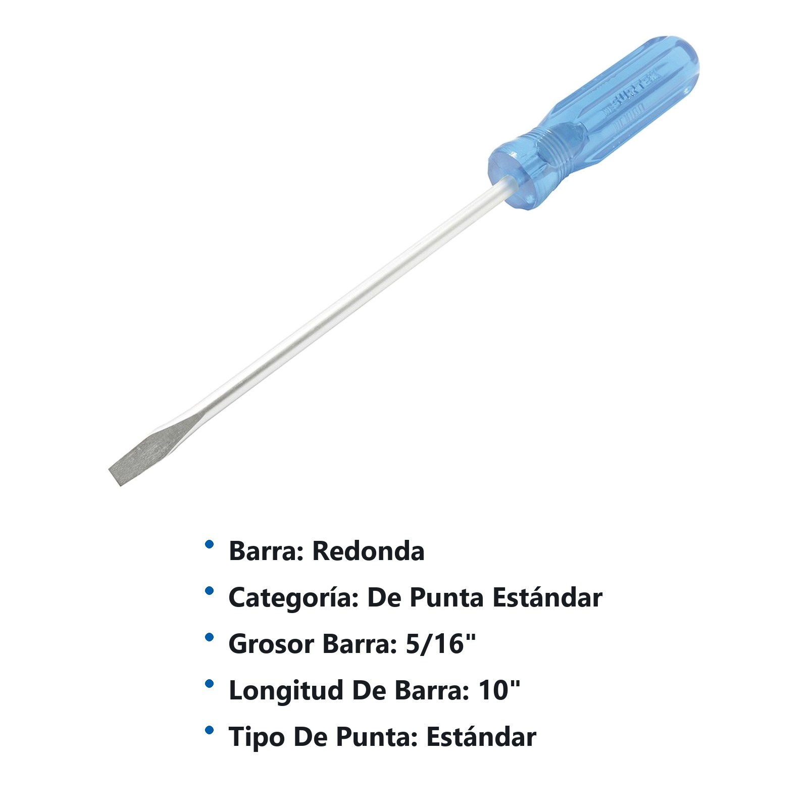 Destornillador con mango azul, punta plana barra redonda 5/16" x 10" Surtek - Imagen 3