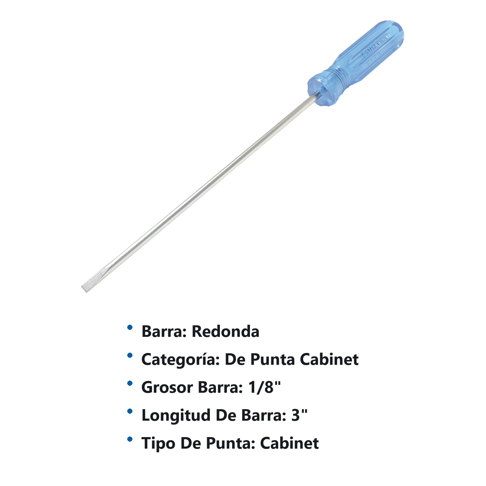 Destornillador con mango azul, punta cabinet barra redonda 1/8" x 3" Surtek - Imagen 3