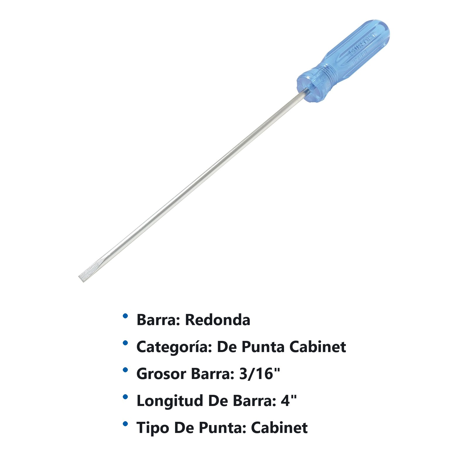 Destornillador con mango azul, punta cabinet barra redonda 3/16" x 4" Surtek - Imagen 3