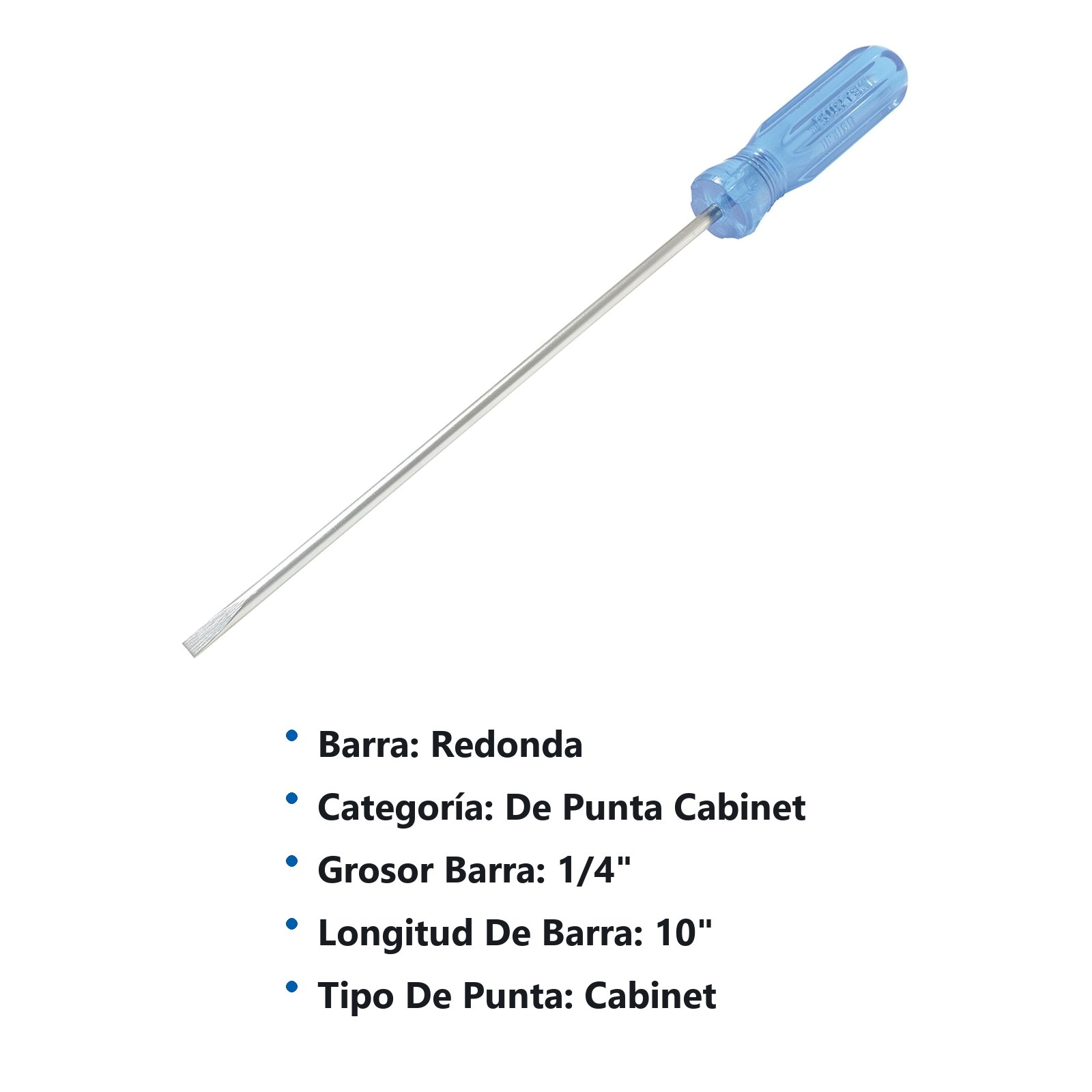 Destornillador con mango azul, punta cabinet barra redonda 1/4" x 10" Surtek - Imagen 3