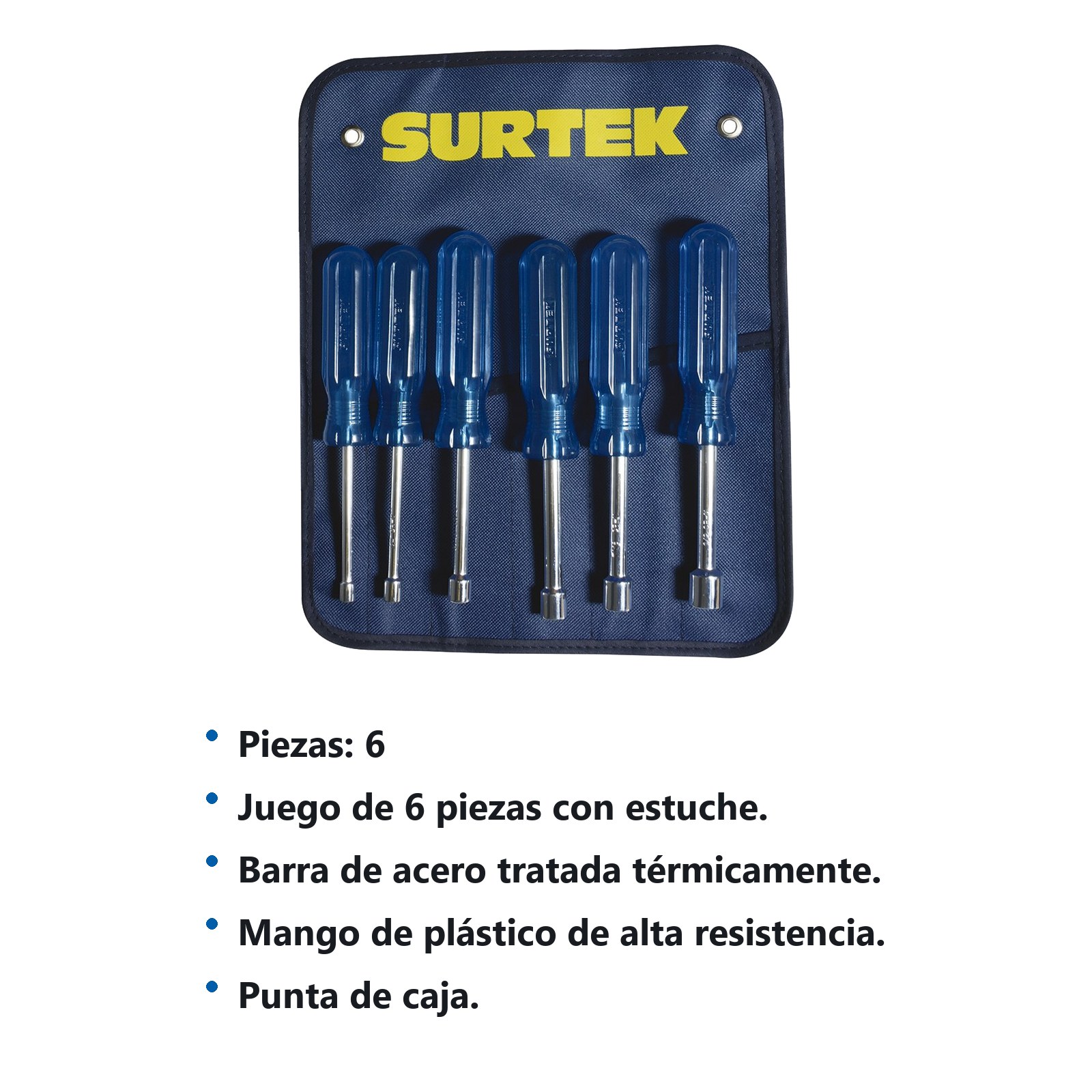 Juego de destornilladores con mango azul, en pulgadas, 6 piezas en estuche Surtek - Imagen 3