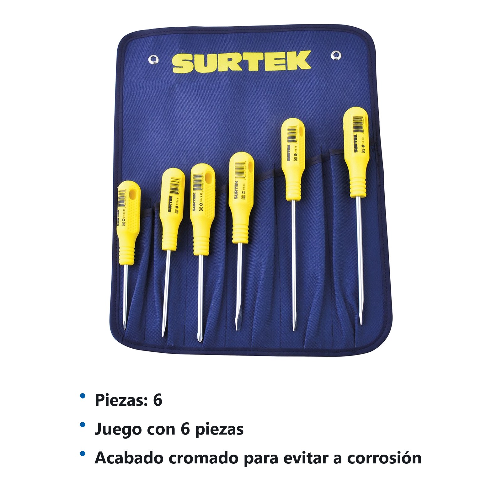 Juego de destornilladores con mango amarillo combinados, 6 piezas en estuche Surtek - Imagen 2