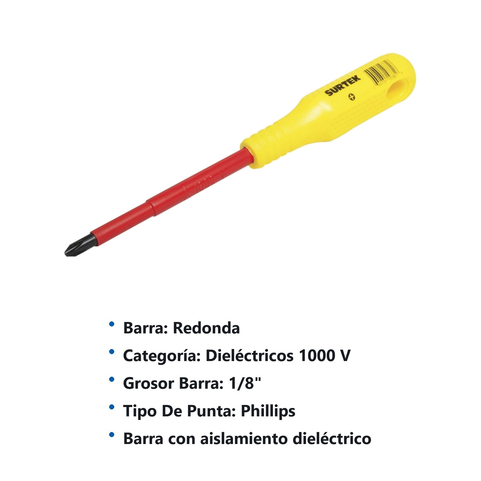 Destornillador con mango amarillo dieléctrico, punta phillips 1000 V #1 x 3" Surtek - Imagen 3
