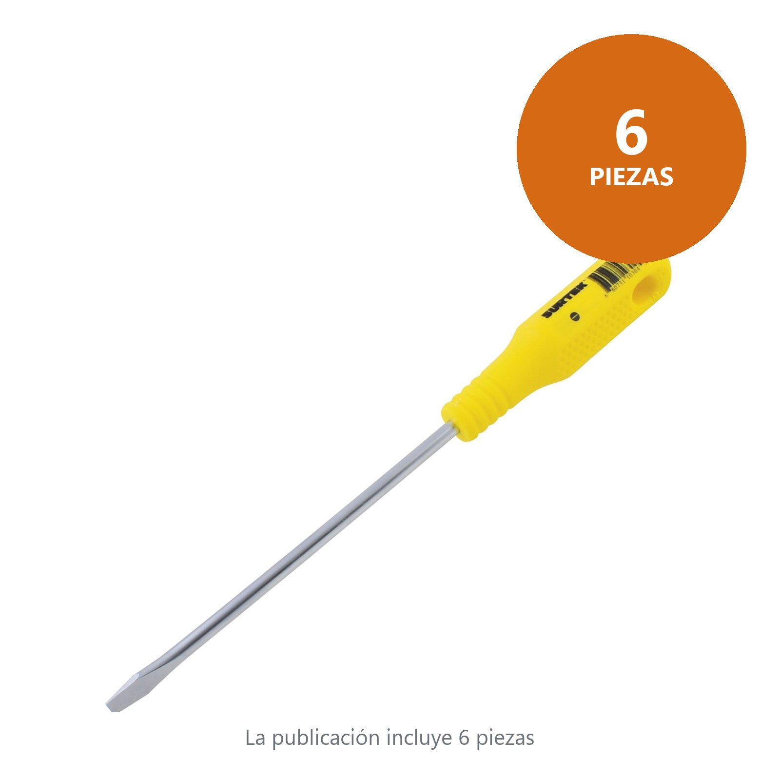 Destornillador con mango amarillo, punta plana barra redonda 3/8" x 8" Surtek - Imagen 3