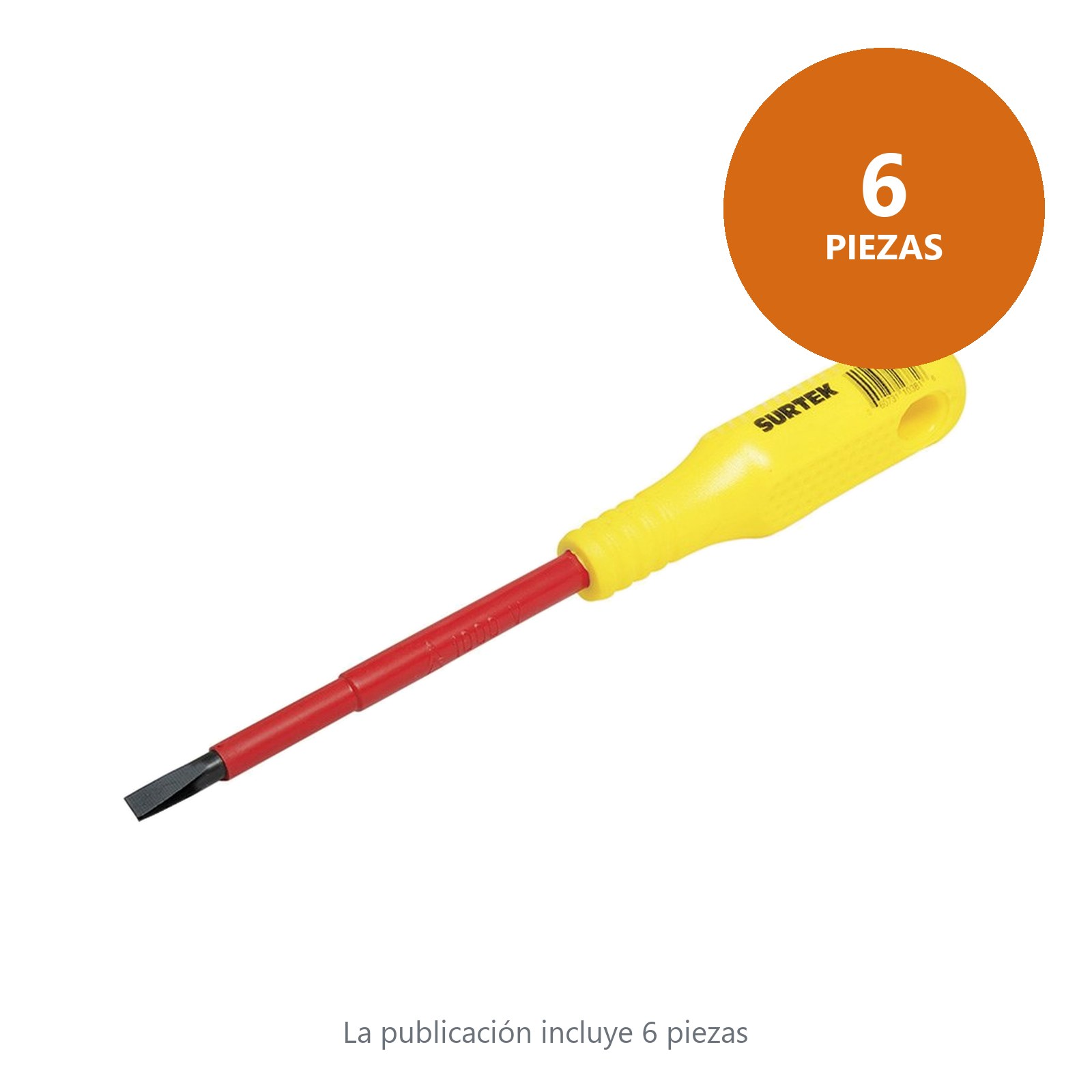 Destornillador con mango amarillo dieléctrico, punta cabinet 1000 V de 5/32" x 4" Surtek - Imagen 2