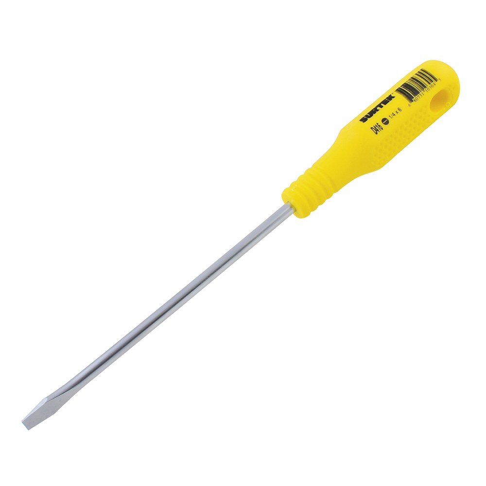 Destornillador con mango amarillo, punta plana barra redonda 1/4" x 6" Surtek