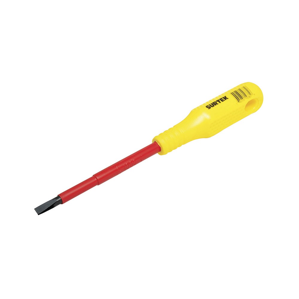 Destornillador con mango amarillo dieléctrico, punta cabinet 1000 V de 1/4" x 6" Surtek
