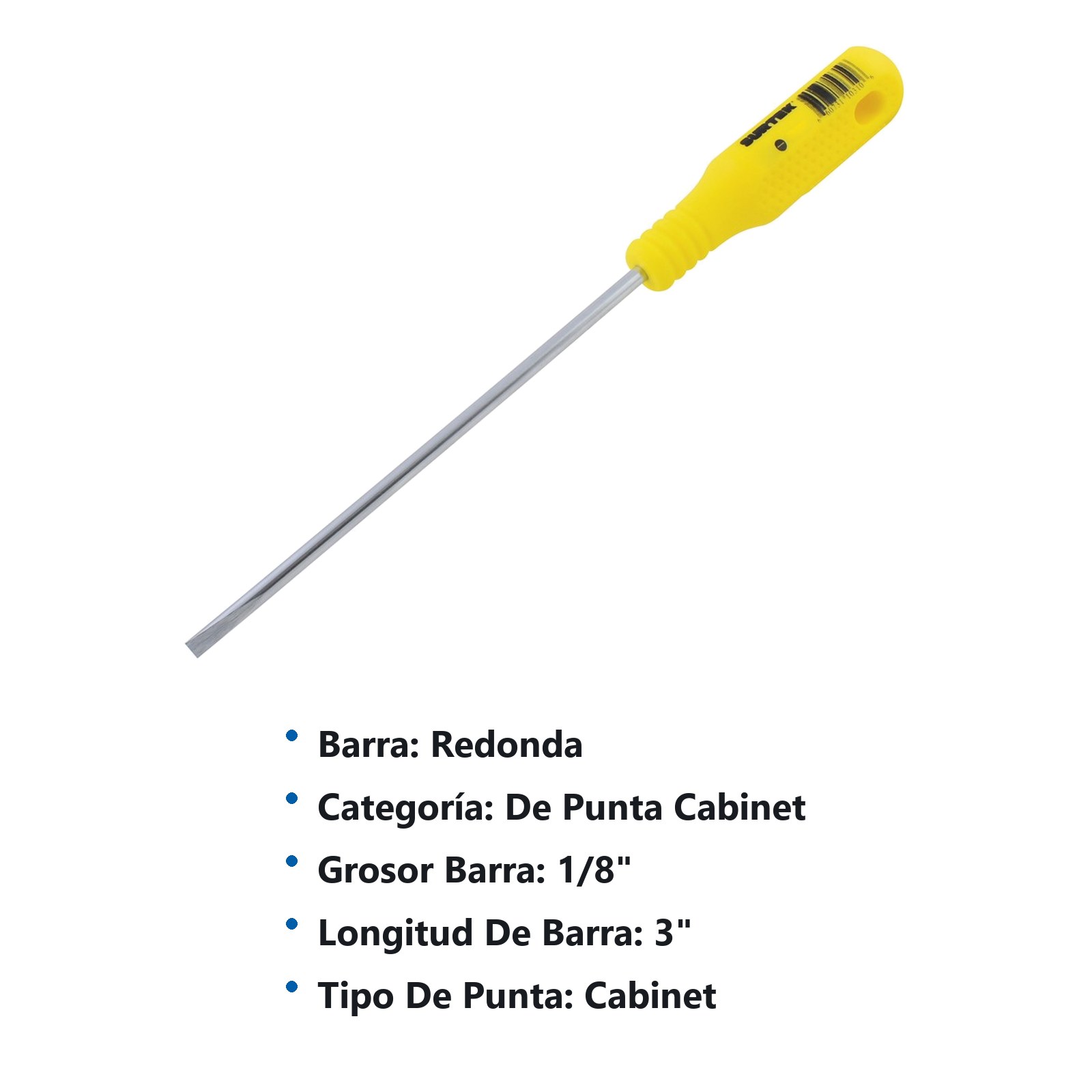Destornillador con mango amarillo, punta cabinet barra redonda 1/8" x 3" Surtek - Imagen 3