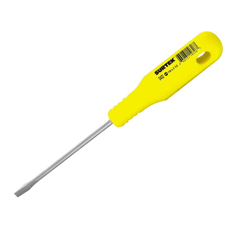 Destornillador con mango amarillo, mini punta plana barra redonda 1/8" x 2-1/2" Surtek
