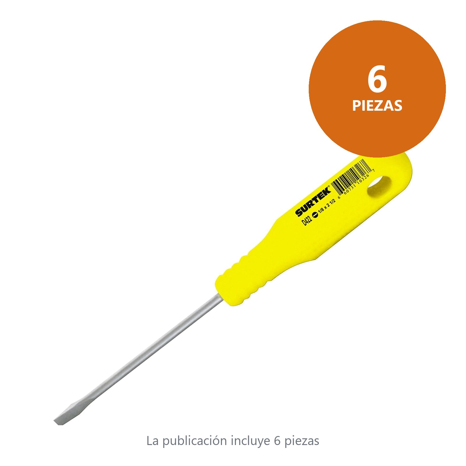 Destornillador con mango amarillo, mini punta plana barra redonda 1/8" x 2-1/2" Surtek - Imagen 2