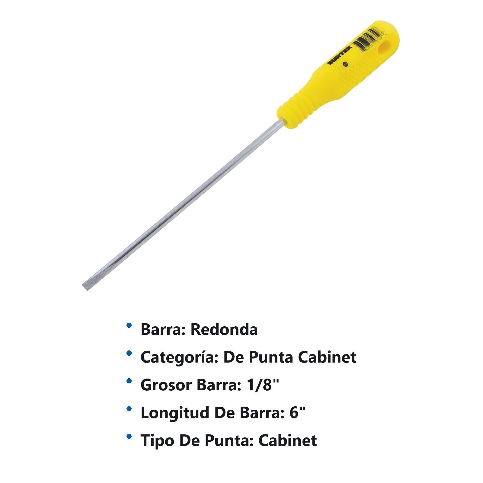 Destornillador con mango amarillo, punta cabinet barra redonda 1/8" x 6" Surtek - Imagen 3