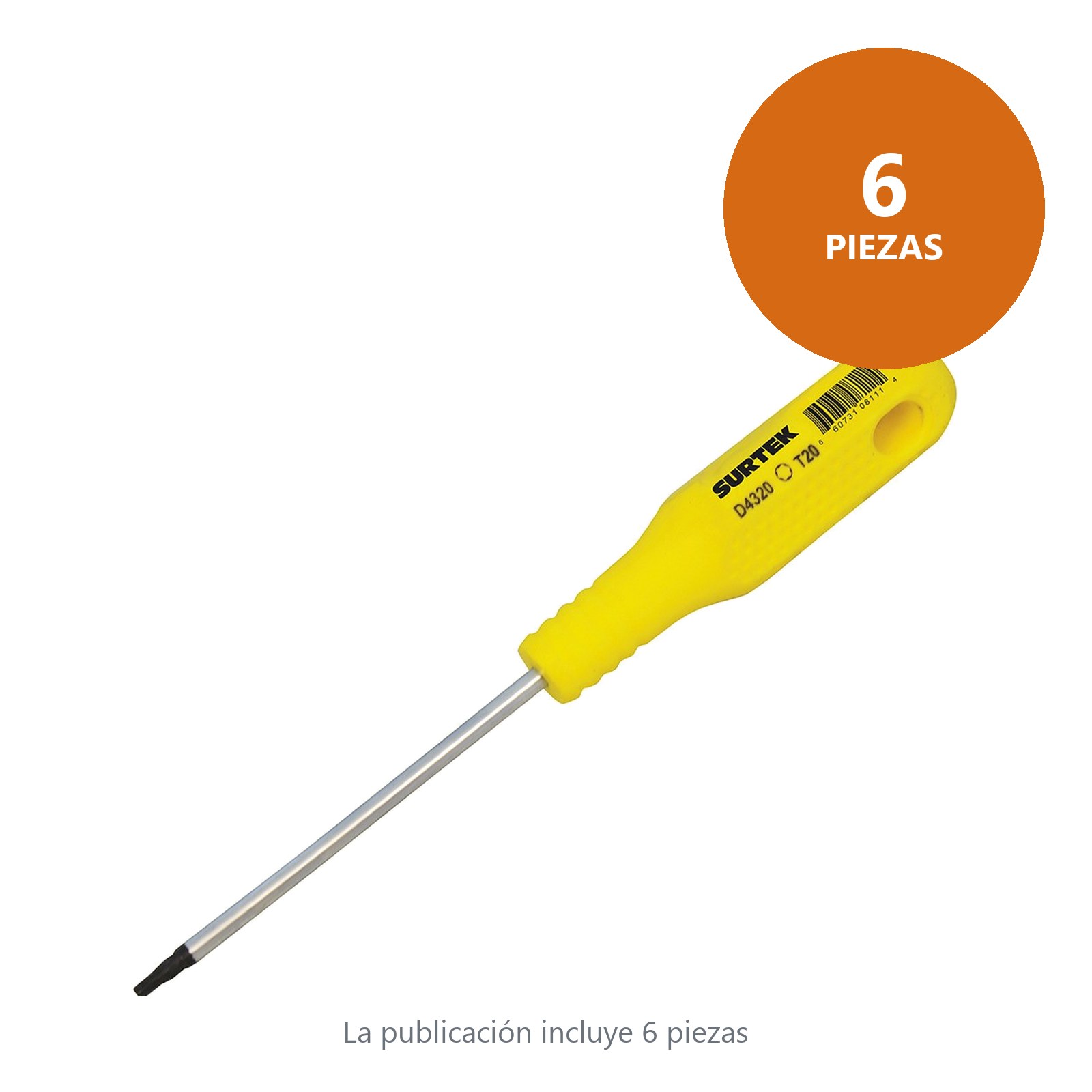 Destornillador con mango amarillo, punta Torx barra redonda  T20 x 4" Surtek - Imagen 2
