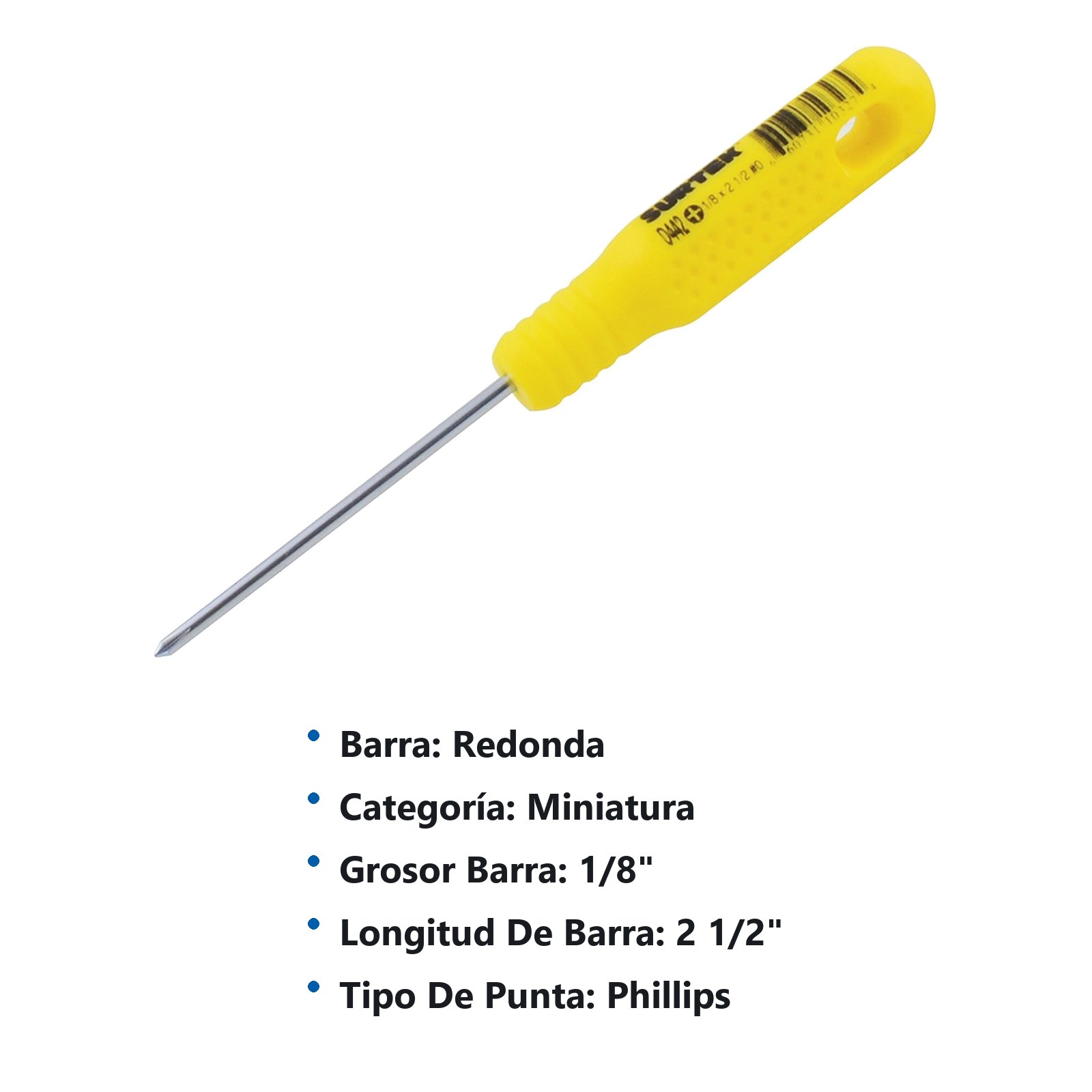 Destornillador con mango amarillo, mini punta Phillips barra redonda #0 x 2-1/2" Surtek - Imagen 3
