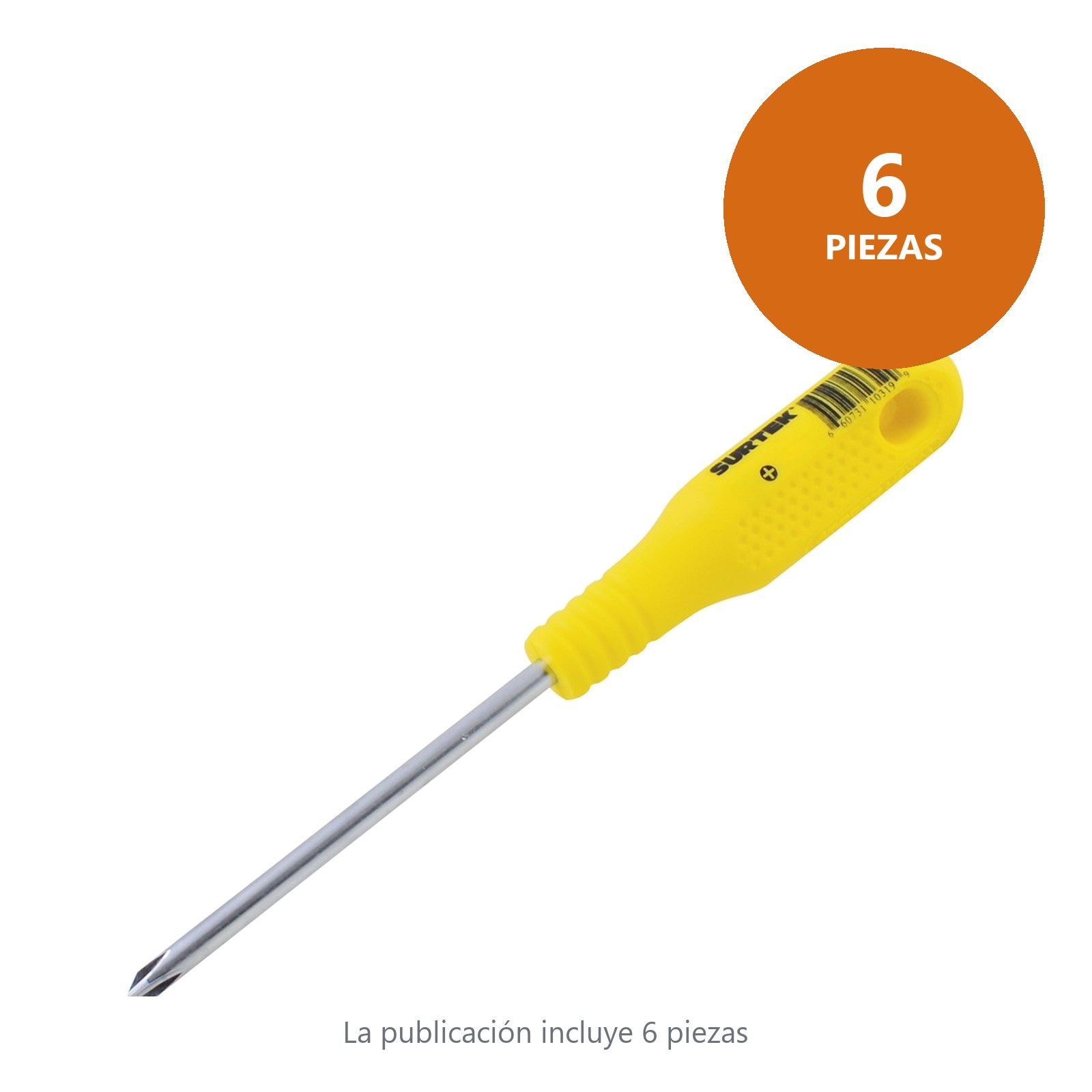 Destornillador con mango amarillo, punta Phillips barra redonda #2 x 6" Surtek - Imagen 2