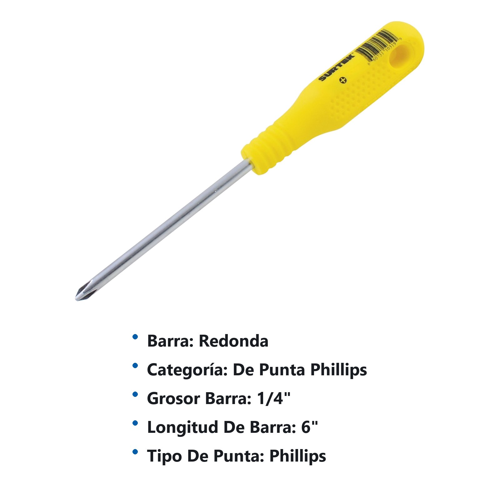 Destornillador con mango amarillo, punta Phillips barra redonda #2 x 6" Surtek - Imagen 3