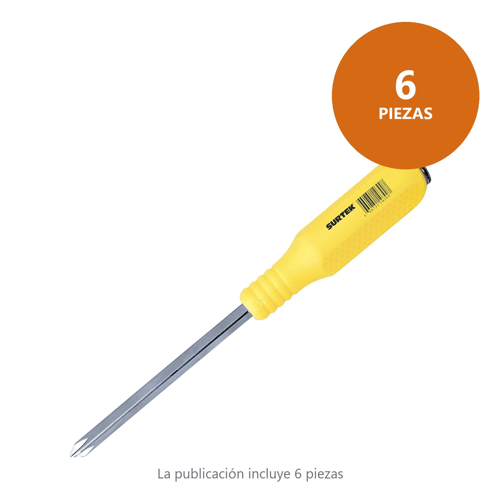 Destornillador con mango amarillo de golpe, punta Phillips barra cuadrada #2 x 6" Surtek - Imagen 3