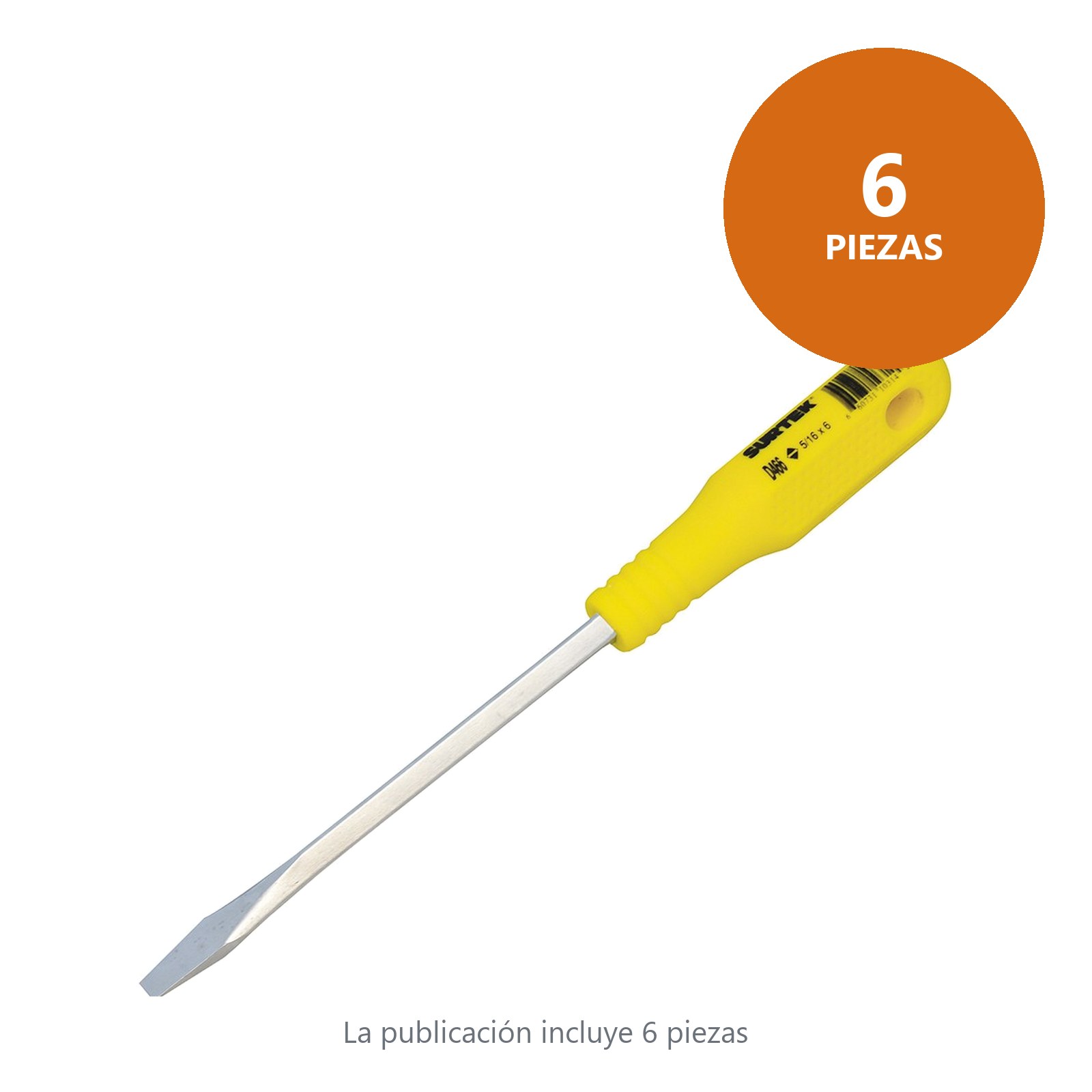 Destornillador con mango amarillo, punta plana barra cuadrada 5/16" x 6" Surtek - Imagen 2