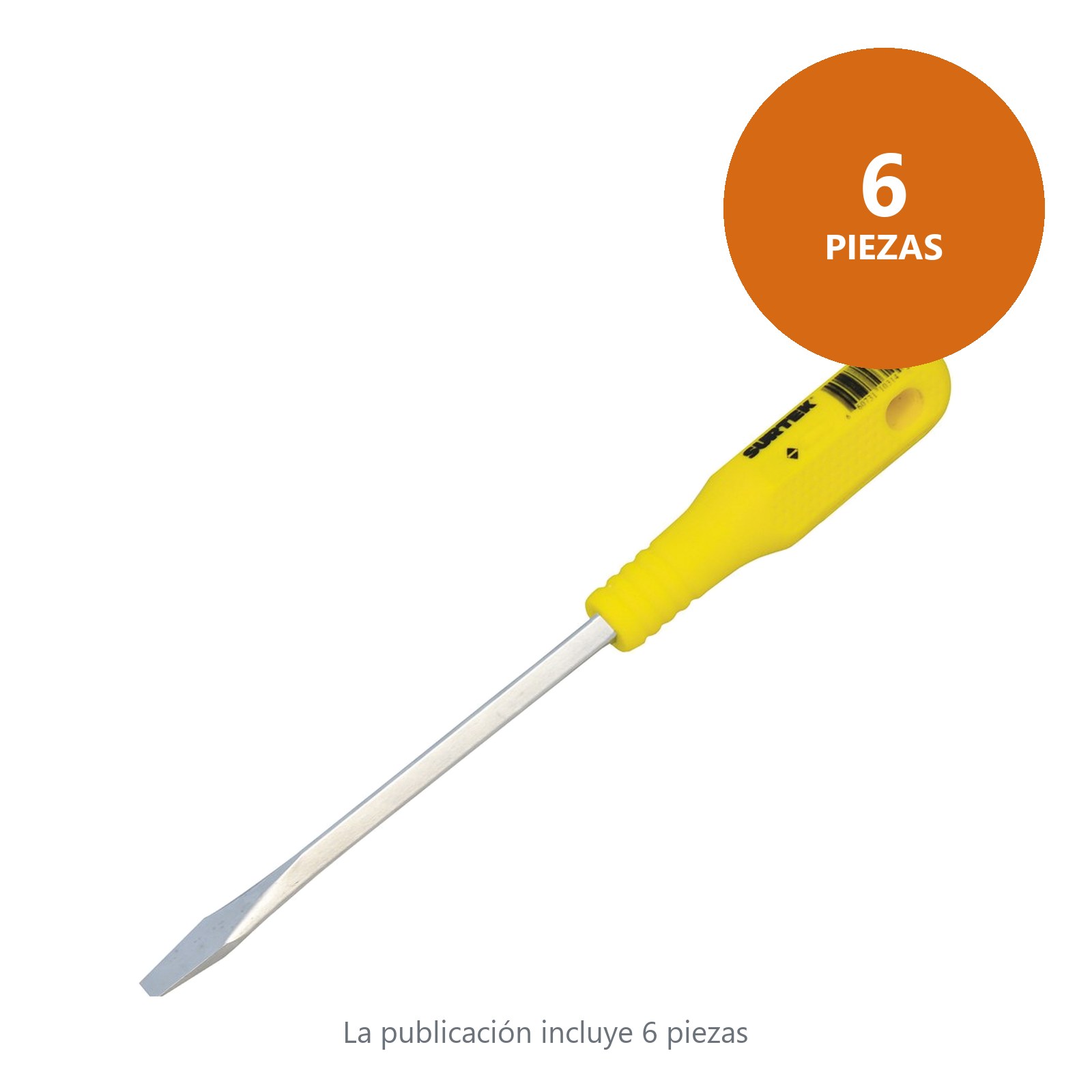 Destornillador con mango amarillo, punta plana barra cuadrada 1/4" x 6" Surtek - Imagen 2